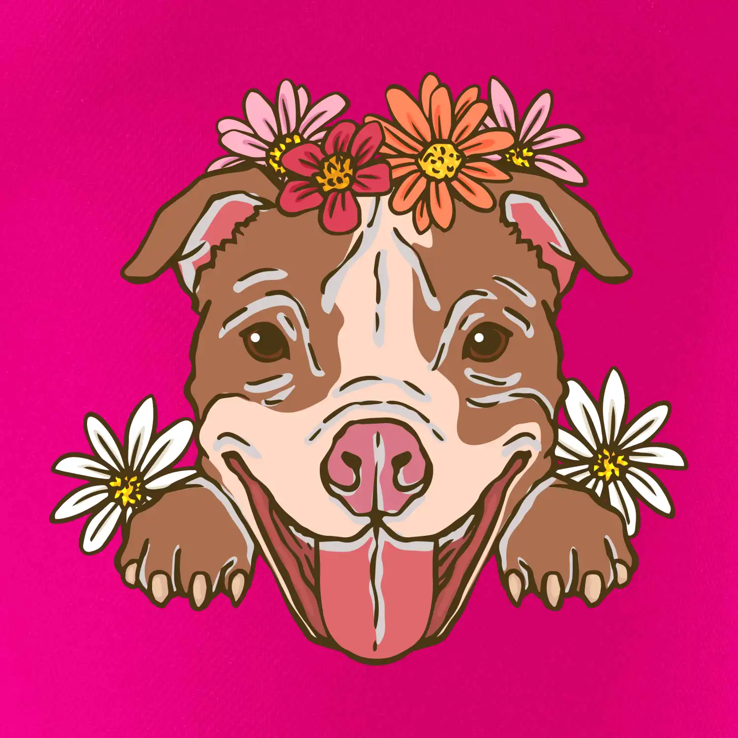 Americký stafordširský teriér hlava s květinami