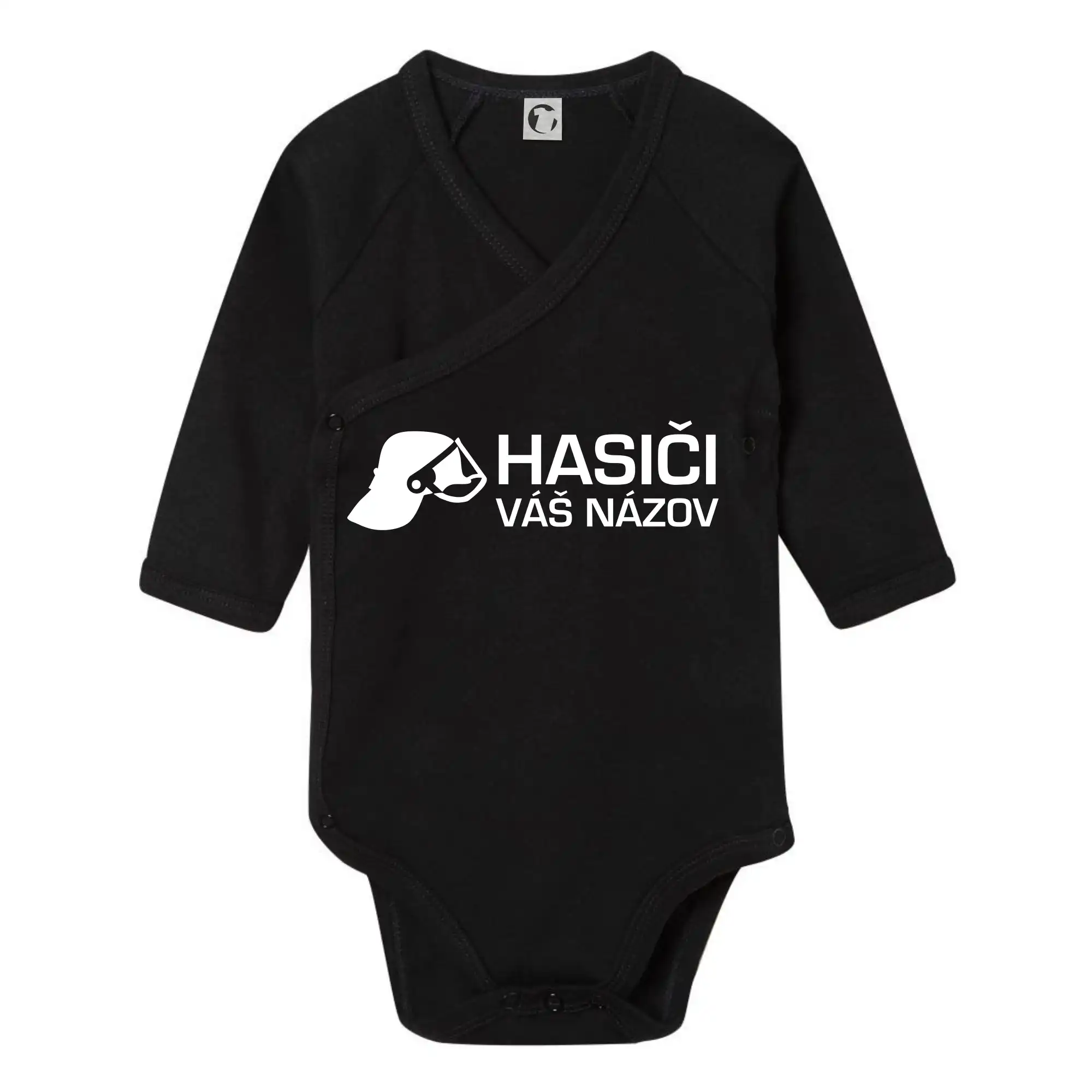 Originálne tričká pre hasičov - Hasiči helma - vlastný nápis - Body zavinovacie s dlhým rukávom