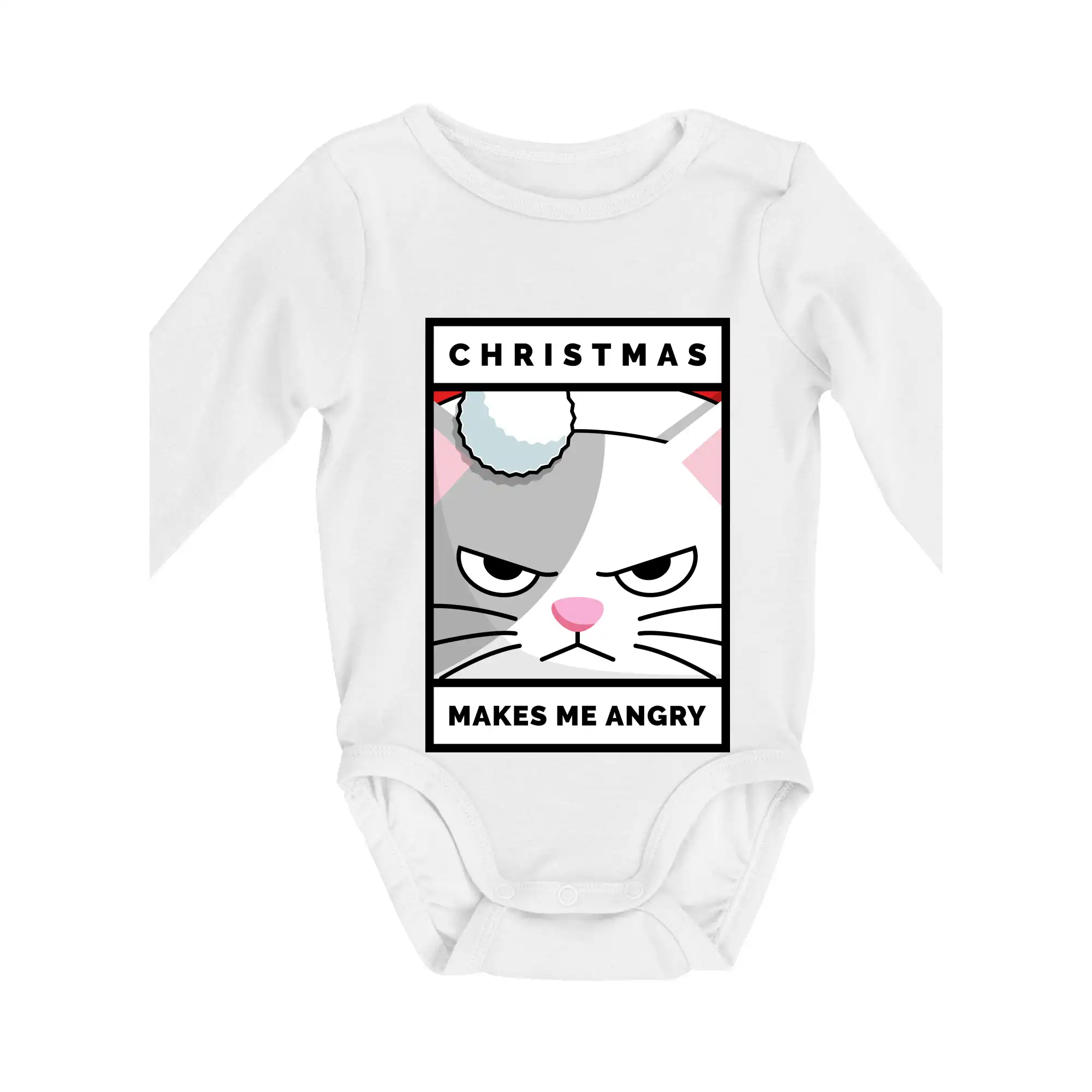 Vianočné tričká - Christmas makes me angry - Body dojčenské s dlhým rukávom