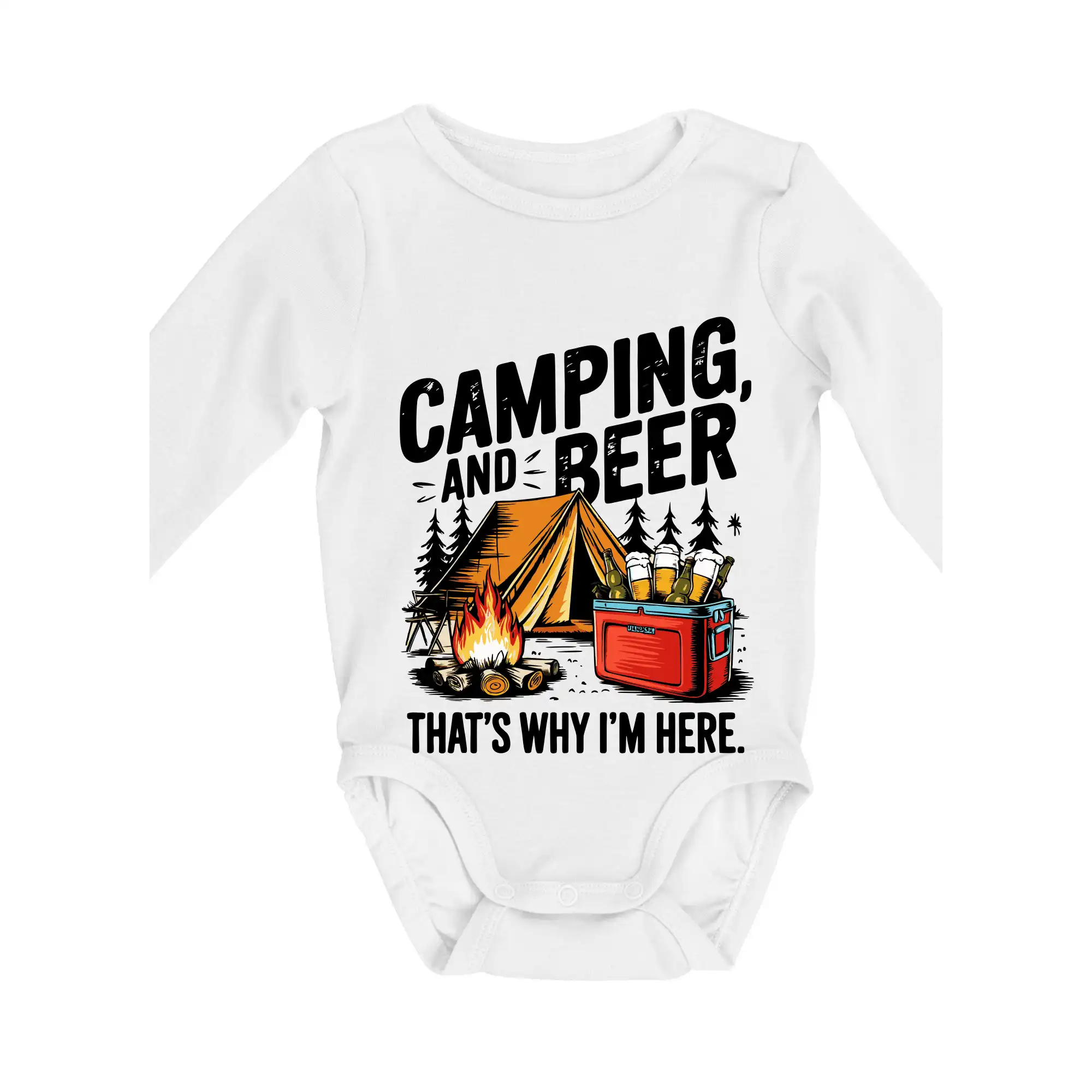 Vtipná tričká pre pivárov - Černý nápis nápis Camping and beer - Body dojčenské s dlhým rukávom