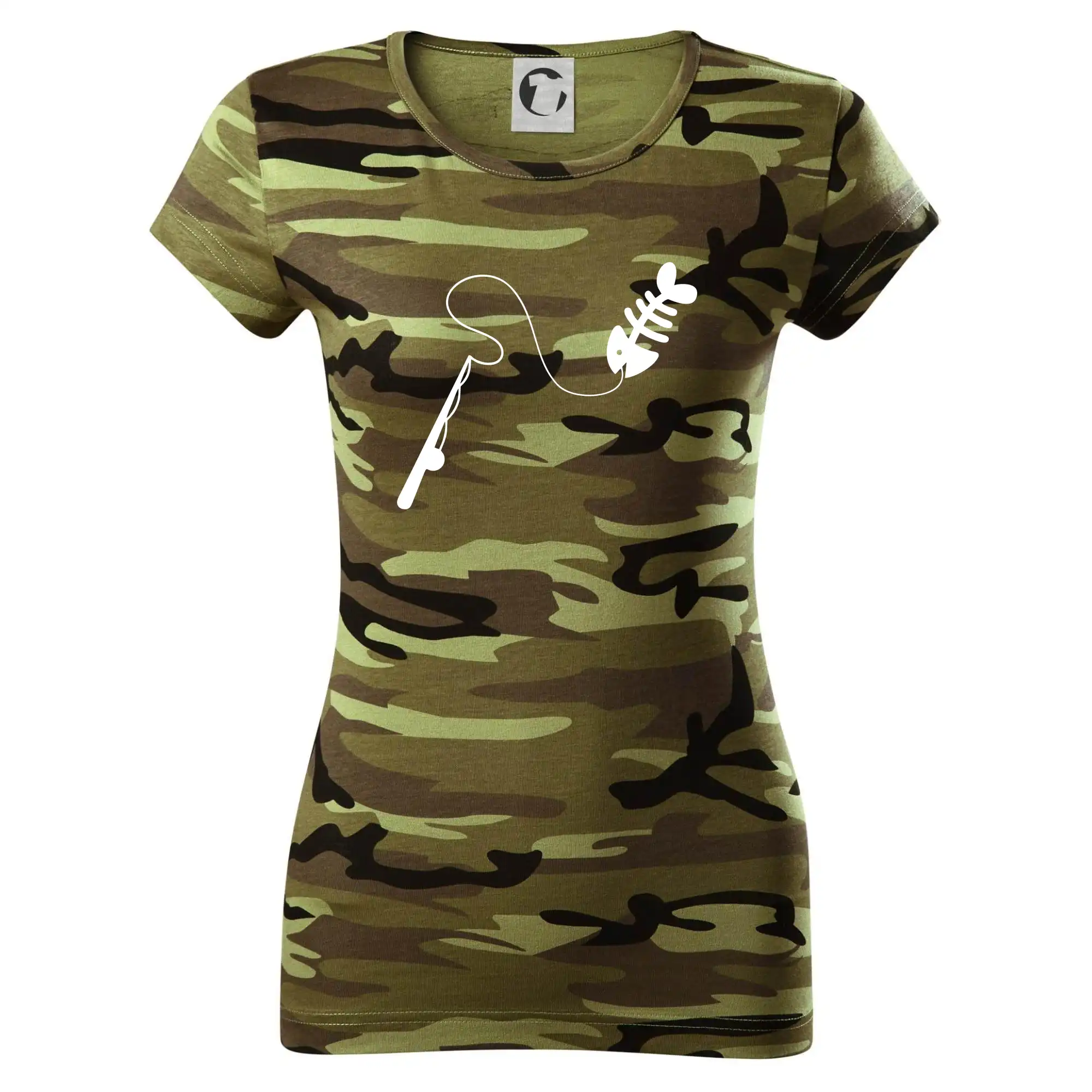 Tričká pre rybárov s potlačou - Rybárčenie - Prút - Dámske maskáčové tričko