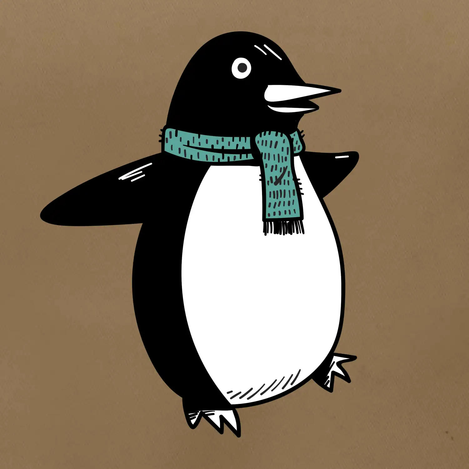 Tučňák se zelenou šálou