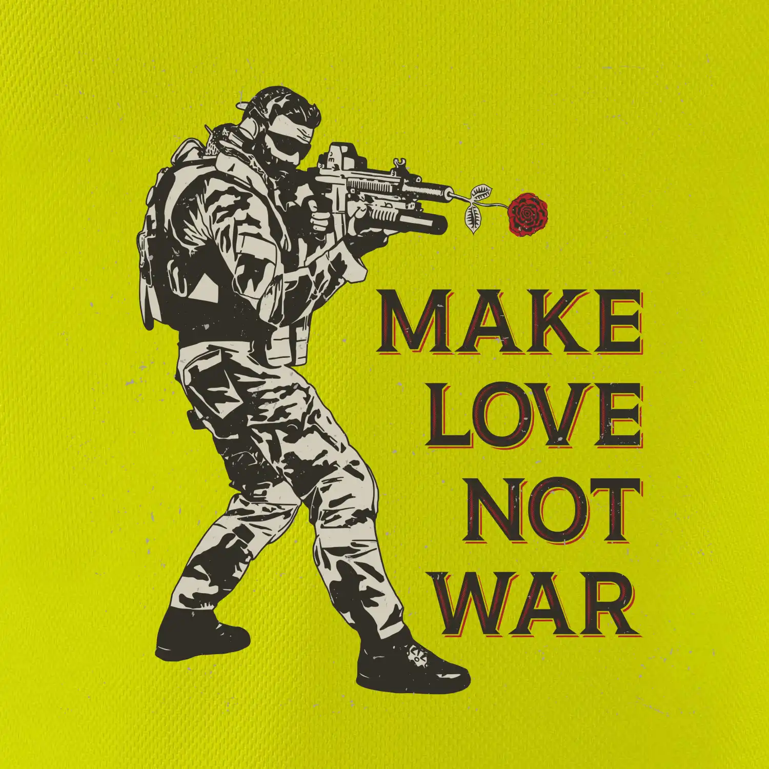 Růže ve zbrani, make love not war