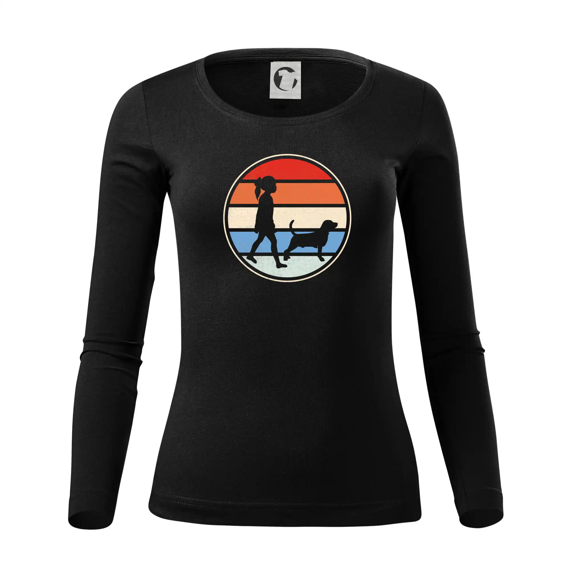 Retro kruh - dívka a pes na procházce