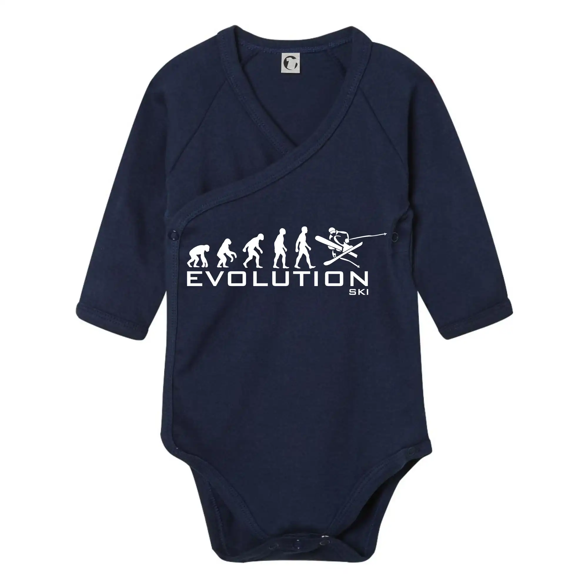 Tričká s potlačou evolúcia - Evolúcia lyžovanie - Body zavinovacie s dlhým rukávom