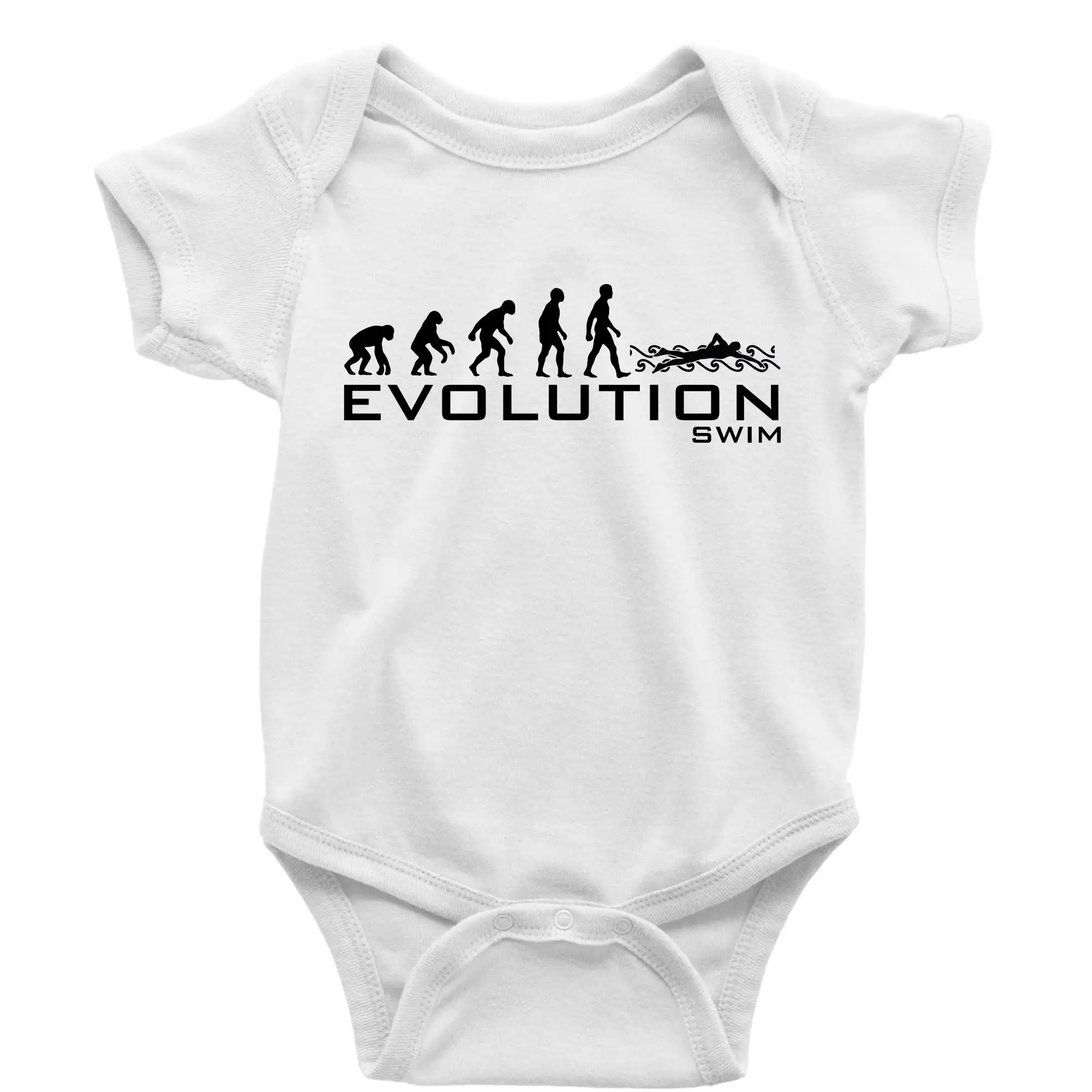 Tričká s potlačou evolúcia - Evolúcia Swim - Body dojčenské s krátkym rukávom