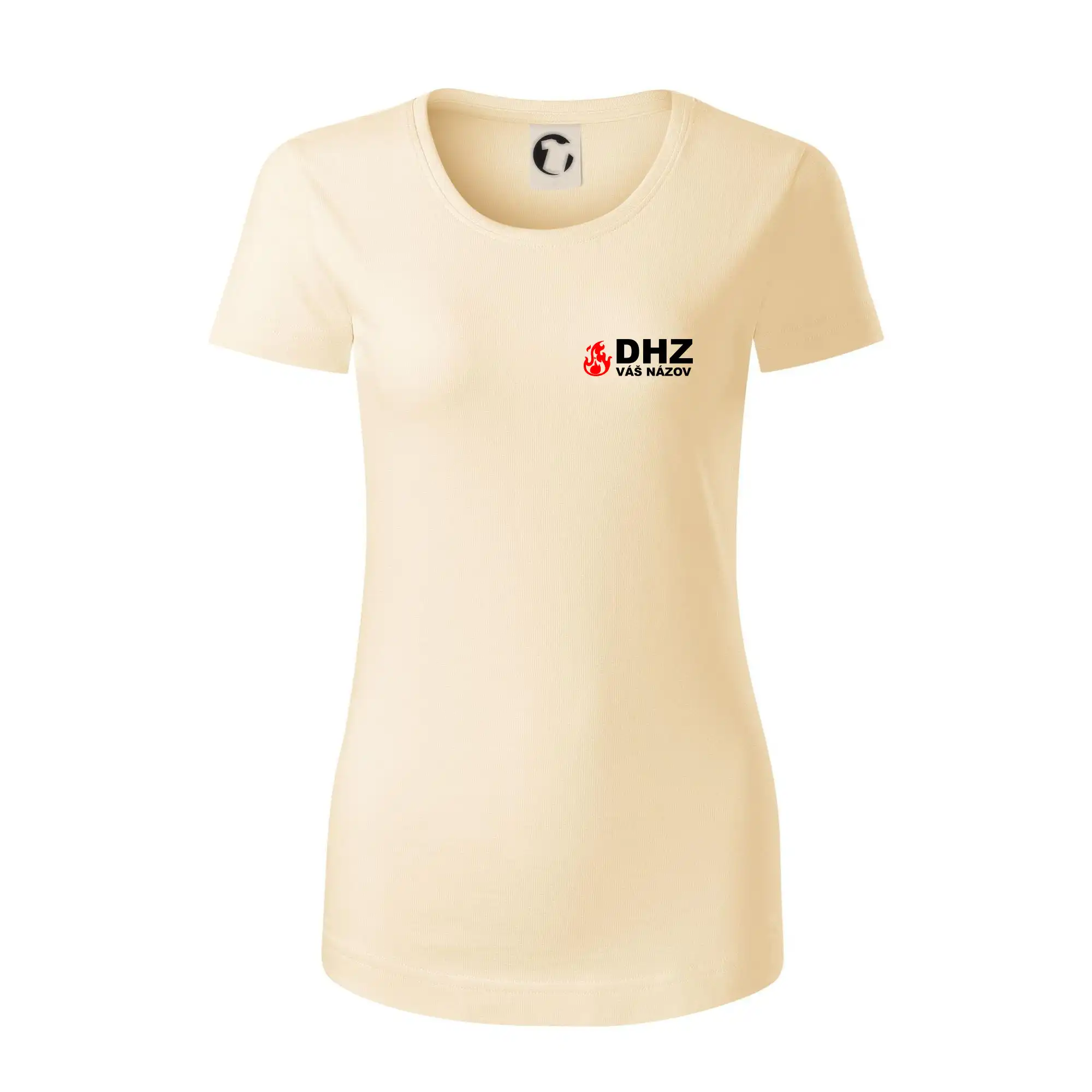 Originálne tričká pre hasičov - DHZ (oheň, názov sboru - vlastný nápis) - Dámske tričko z organickej bavlny Origin (GOTS)