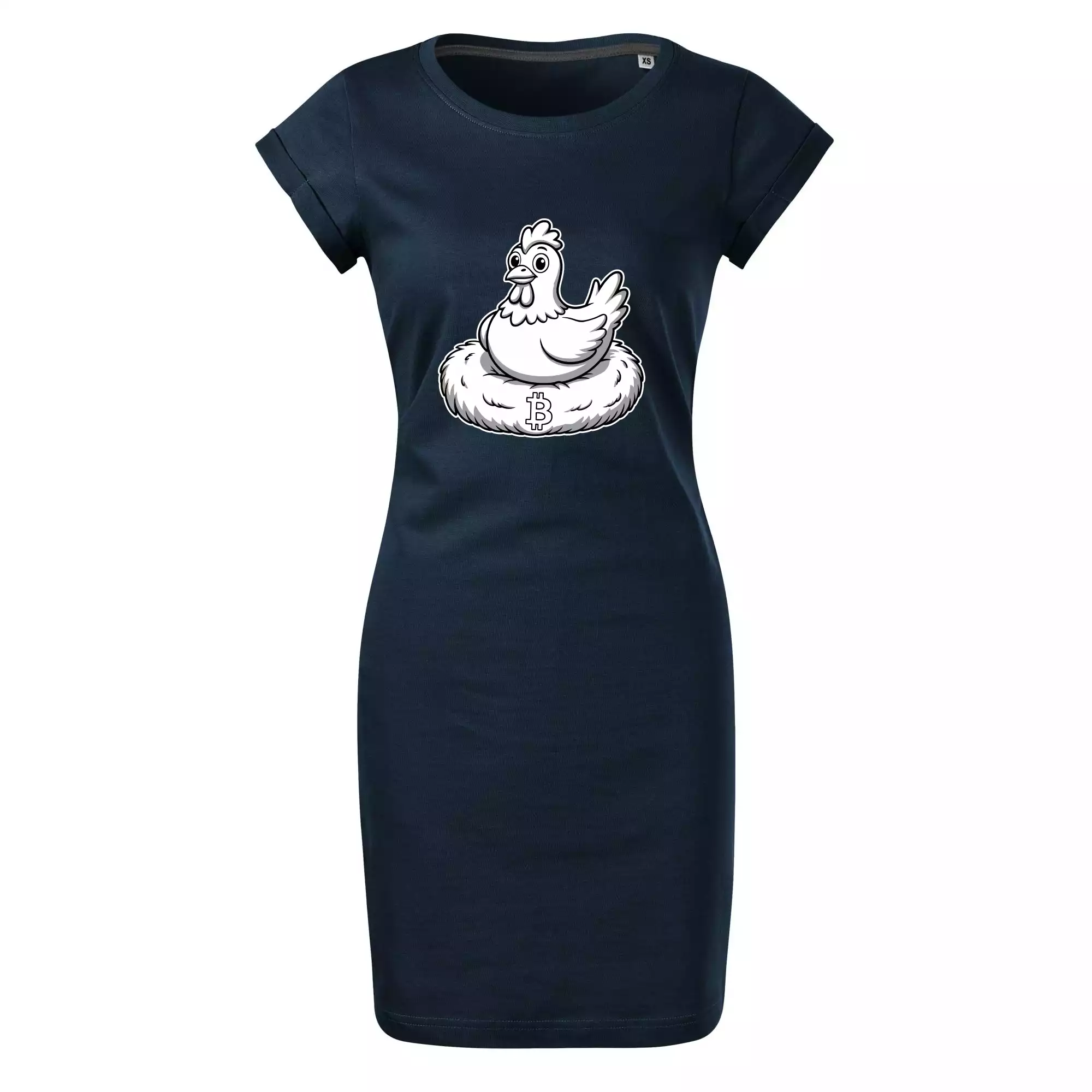 Kuře sedící na bitcoinovém hnízdě