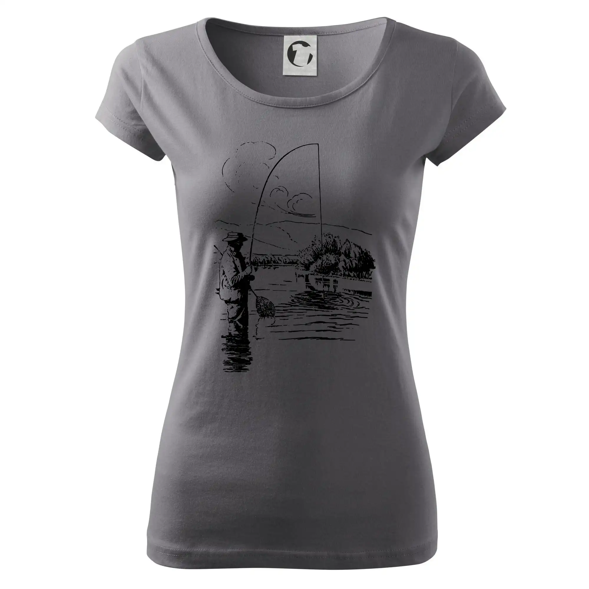 Kreslený rybář s podběrákem