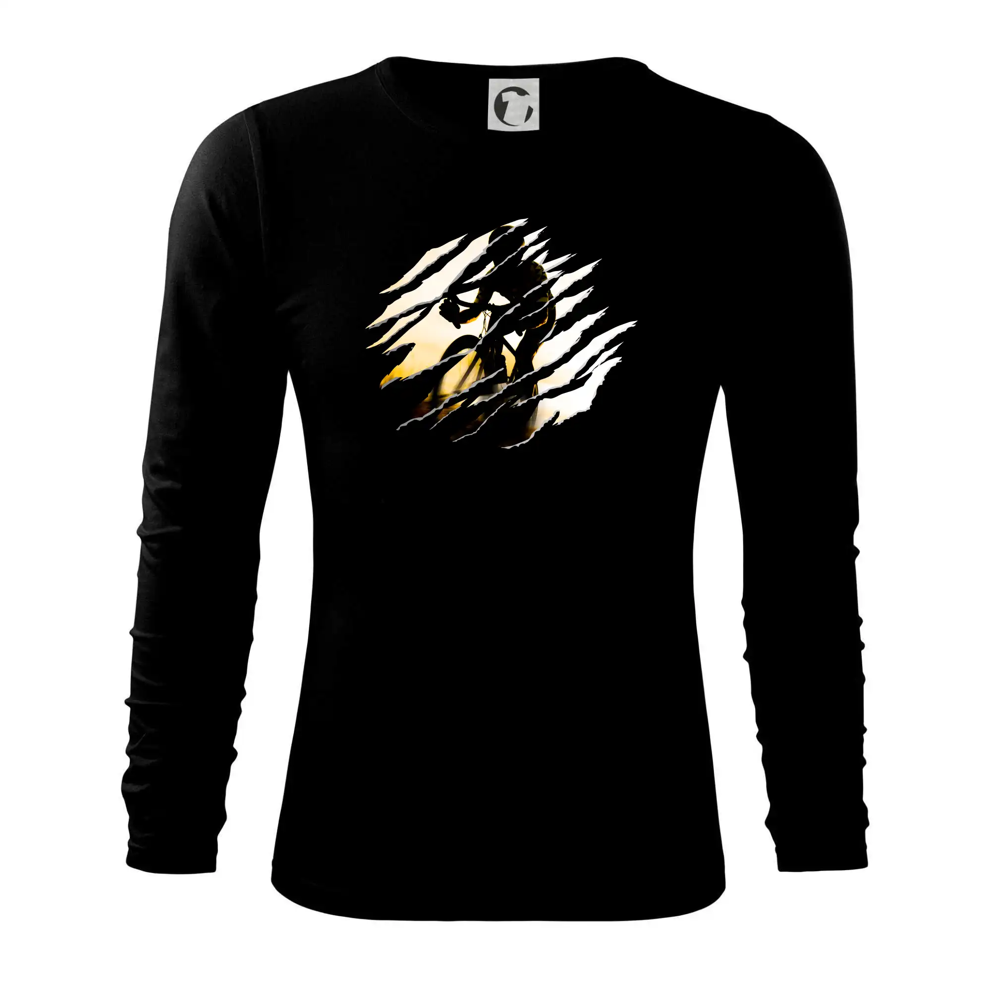 Tričko ako darček pre cyklistu - Roztrhnuté triko - cestné cyklista pri západe - Tričko s dlhým rukávom FIT-T long sleeve