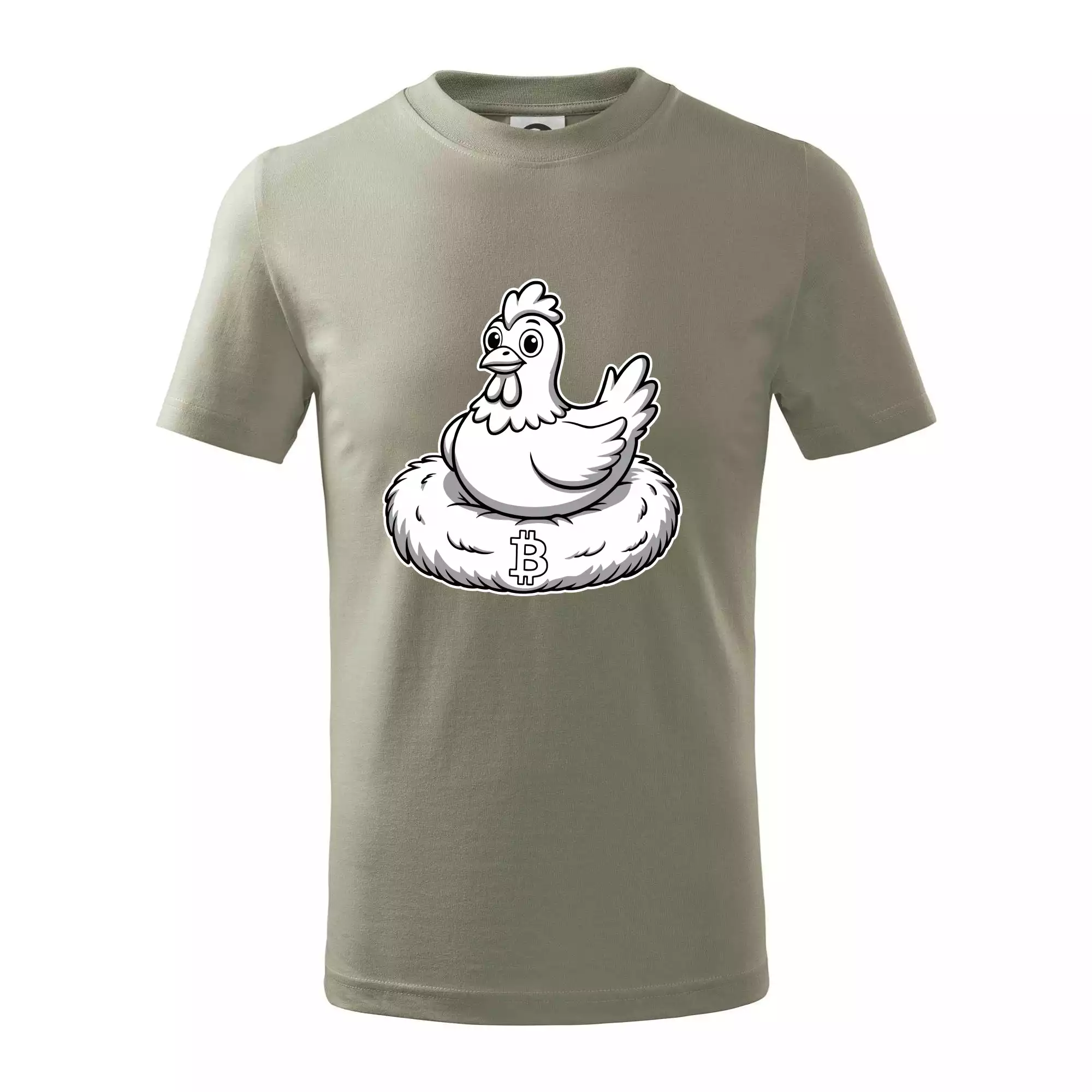 Kuře sedící na bitcoinovém hnízdě