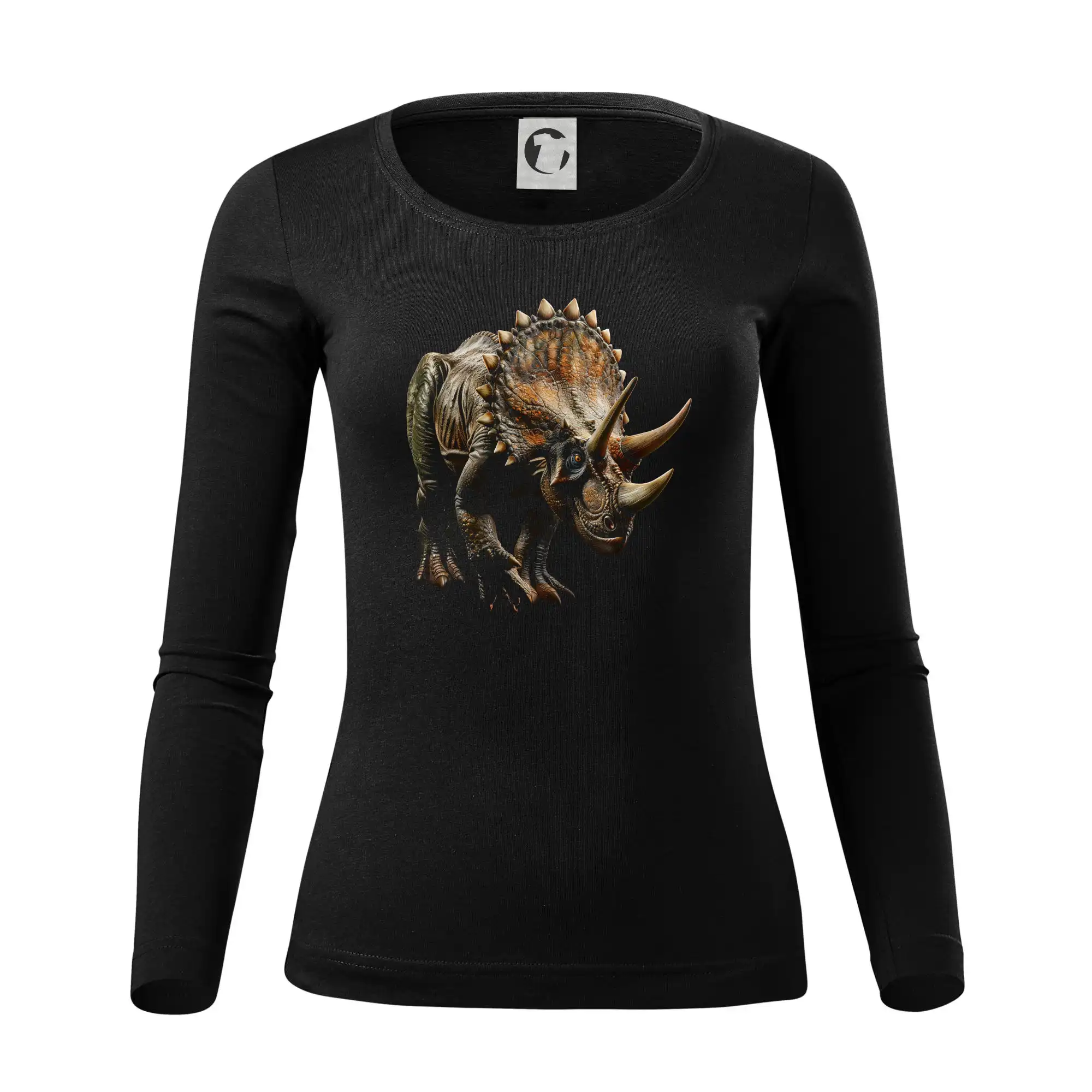 Tričká so zvieratami - Triceratops z boku čierna fotka - Dámske tričko FIT-T LS - zužené