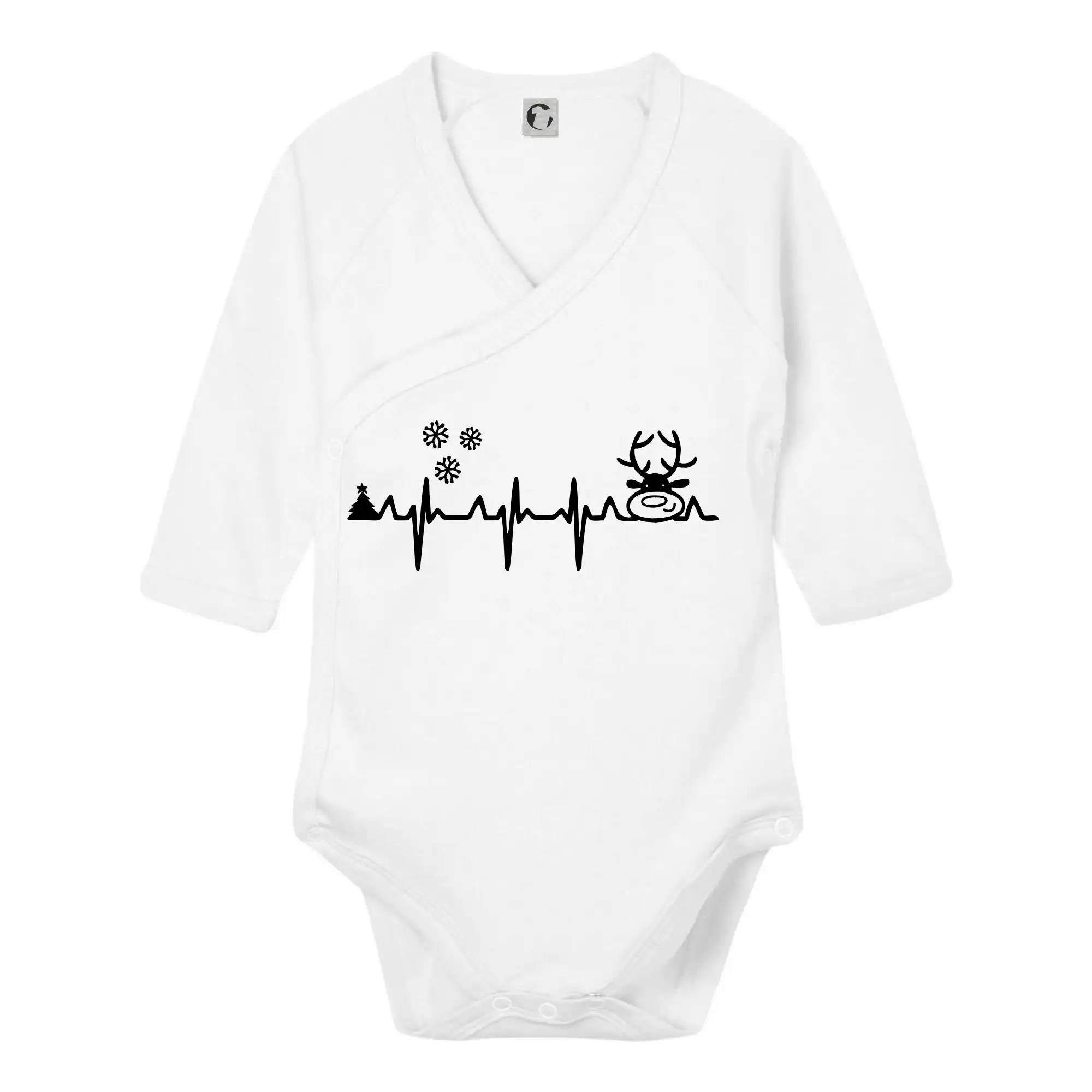 Vianočné tričká - EKG Vianoce Vločky a sob - Body zavinovacie s dlhým rukávom