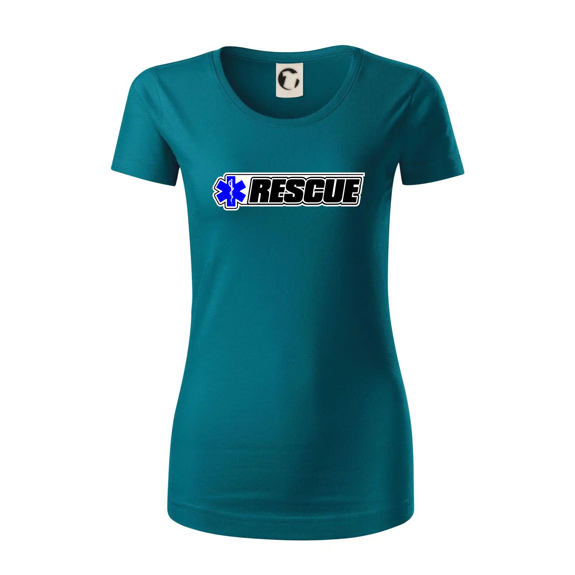 Tričká a mikiny pre záchranárov a lekárov - Kvalitné oblečenie pre zdravotníkov - Záchranár rescue kríž modrý - Dámske tričko z organickej bavlny Origin (GOTS)