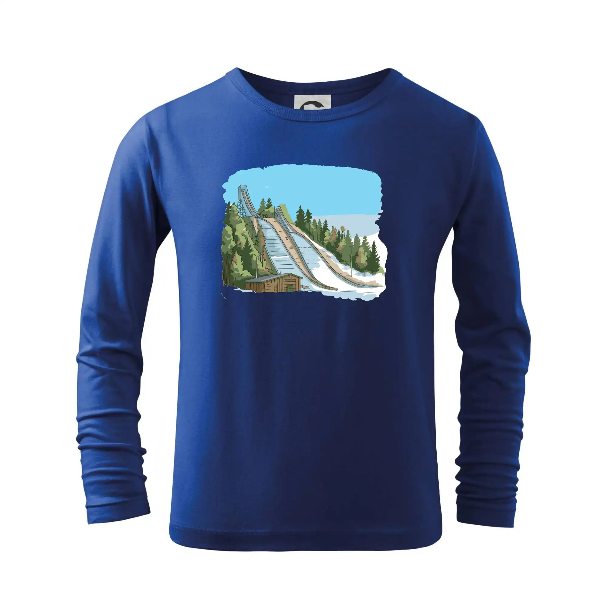 Lyže a Snowboard - Obrázok skokanských mostíkov - Tričko detské Long Sleeve