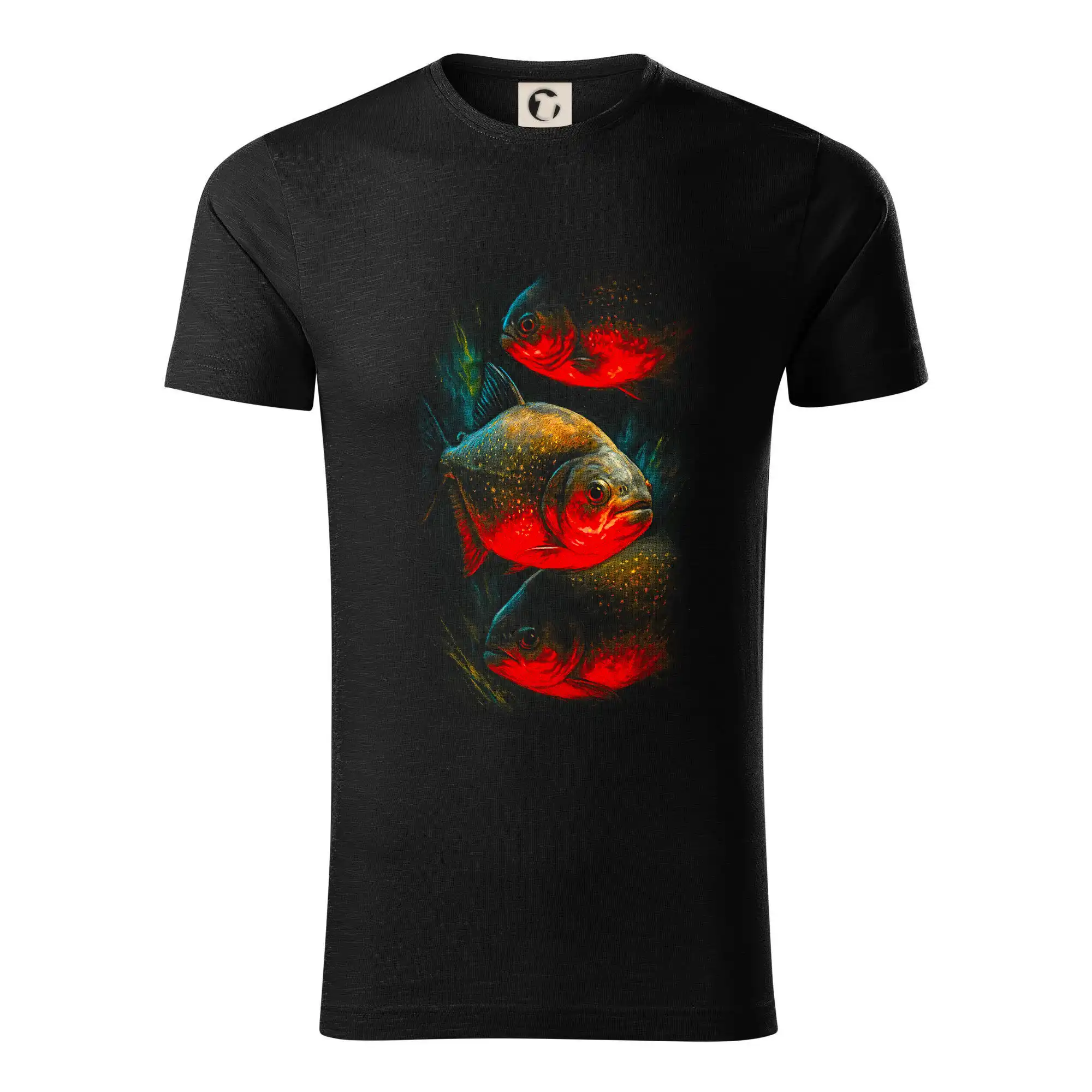 Tričká pre rybárov s potlačou - Obrázok červená Piraňa - Tričko z organickej bavlny