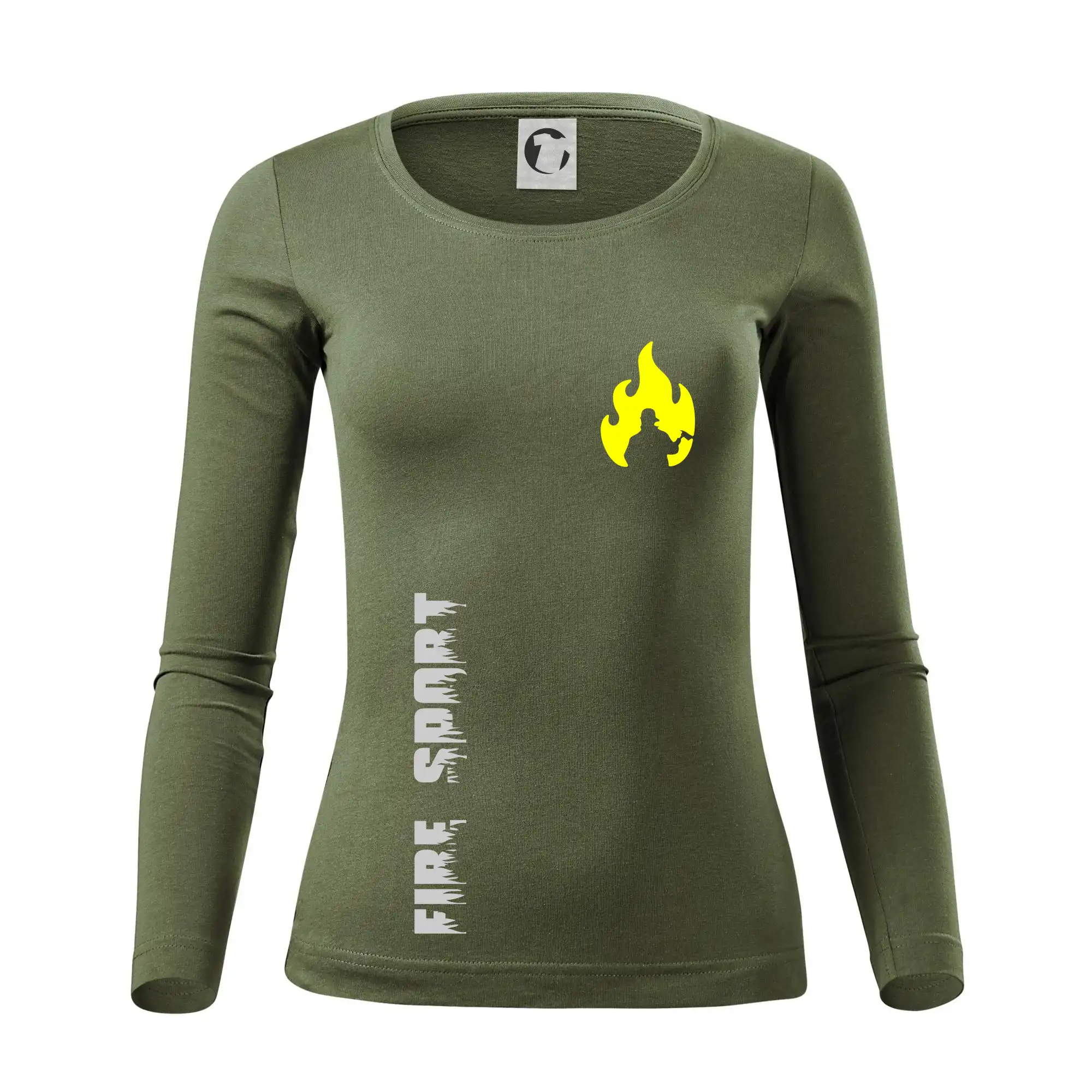 Originálne tričká pre hasičov - Hasiči - Váš názov - FLUO + Reflexná potlač - Dámske tričko FIT-T LS - zužené