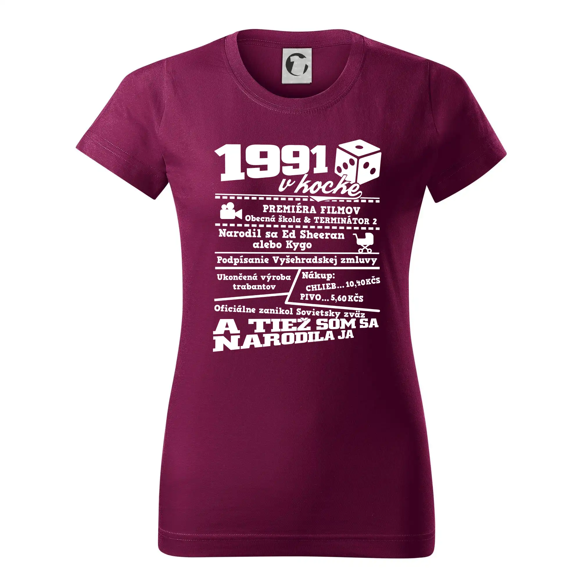Trička s ročníkom 1991 - 1991 v kocke - Dámske tričko basic - ľahko voľnejšie a dlhšie