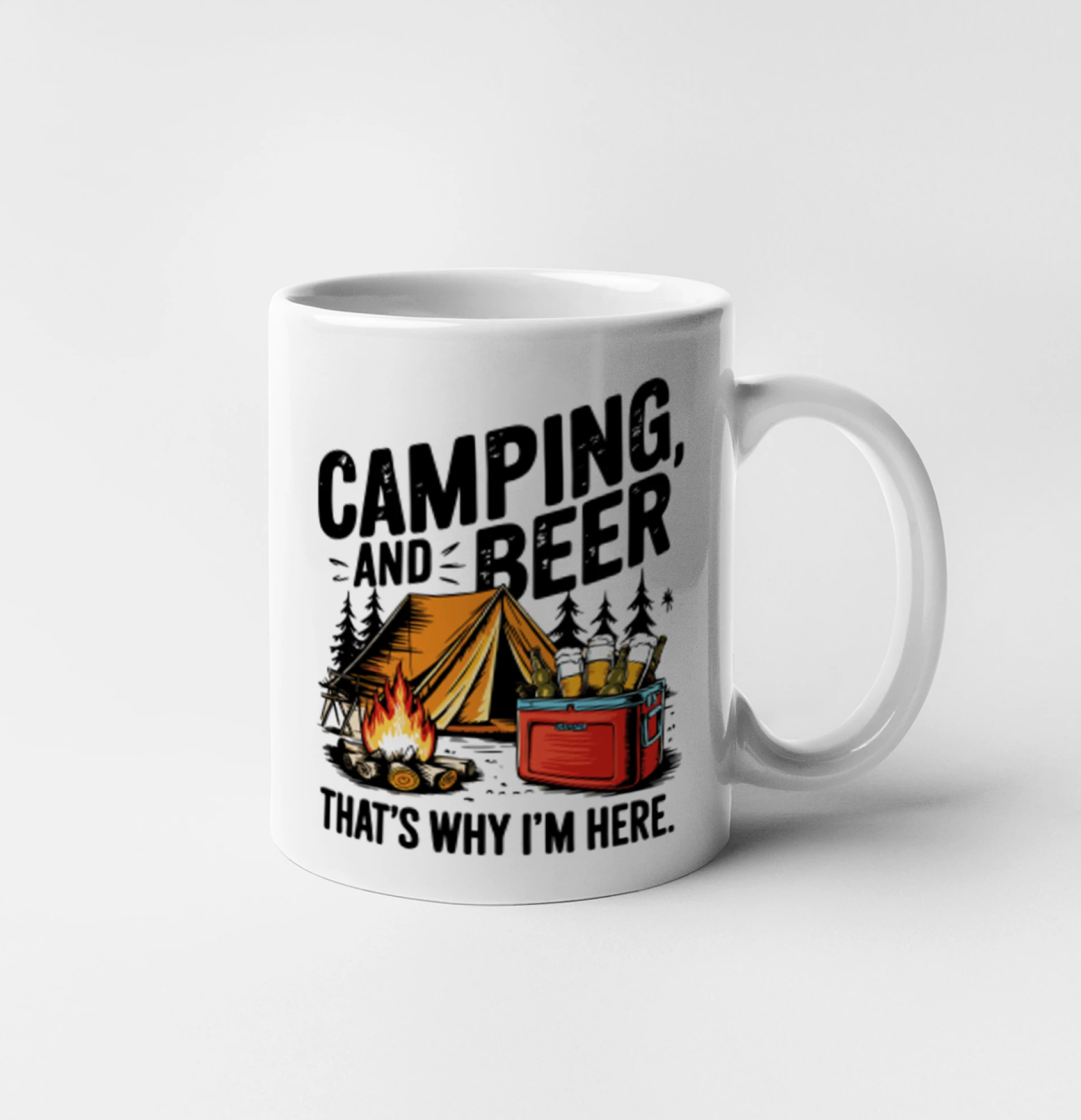 Černý nápis nápis Camping and beer