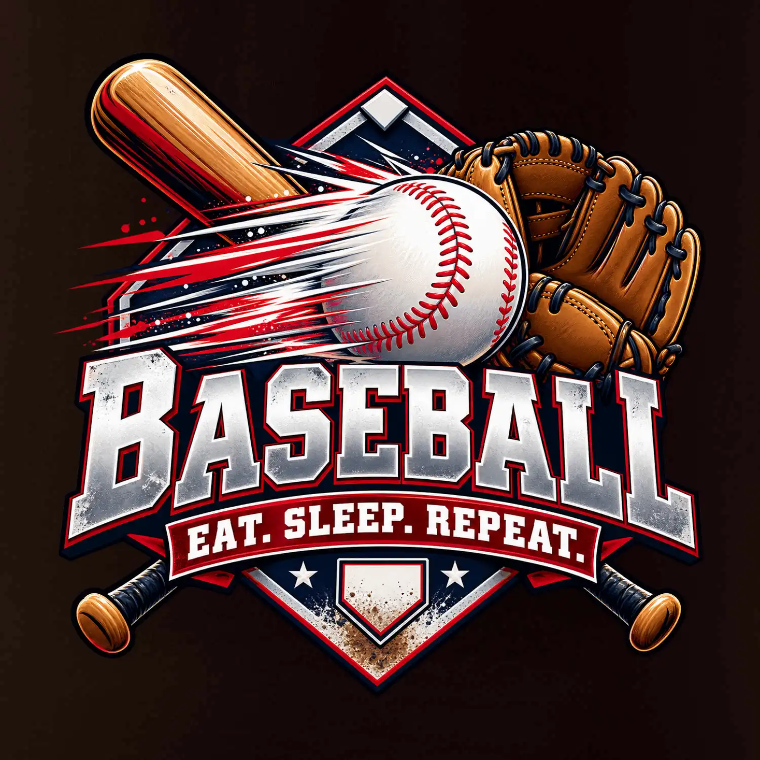 Baseballová pálka s rukavicí eat sleep repeat