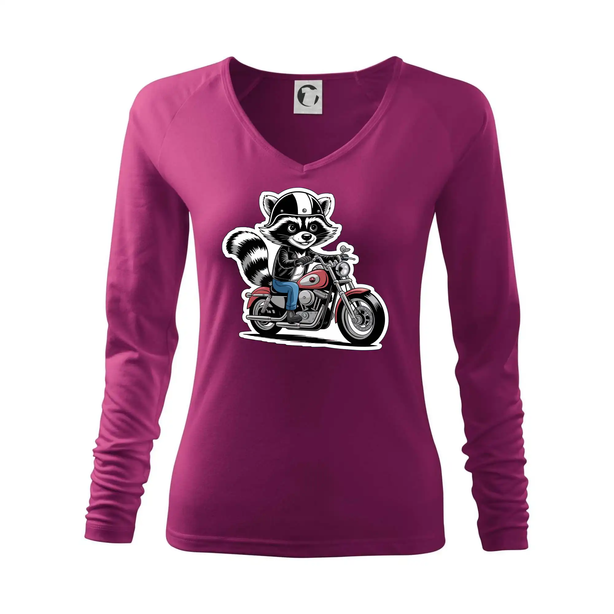 Tričká so zvieratami - Mýval na motorke kreslený - Tričko dámske Elegance