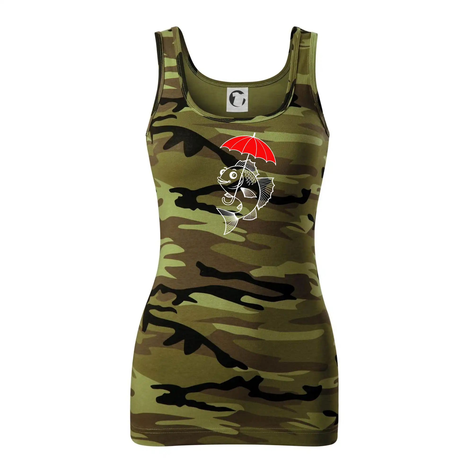 Tričká pre rybárov s potlačou - Ryba s dáždnikom - Maskáčové tielko