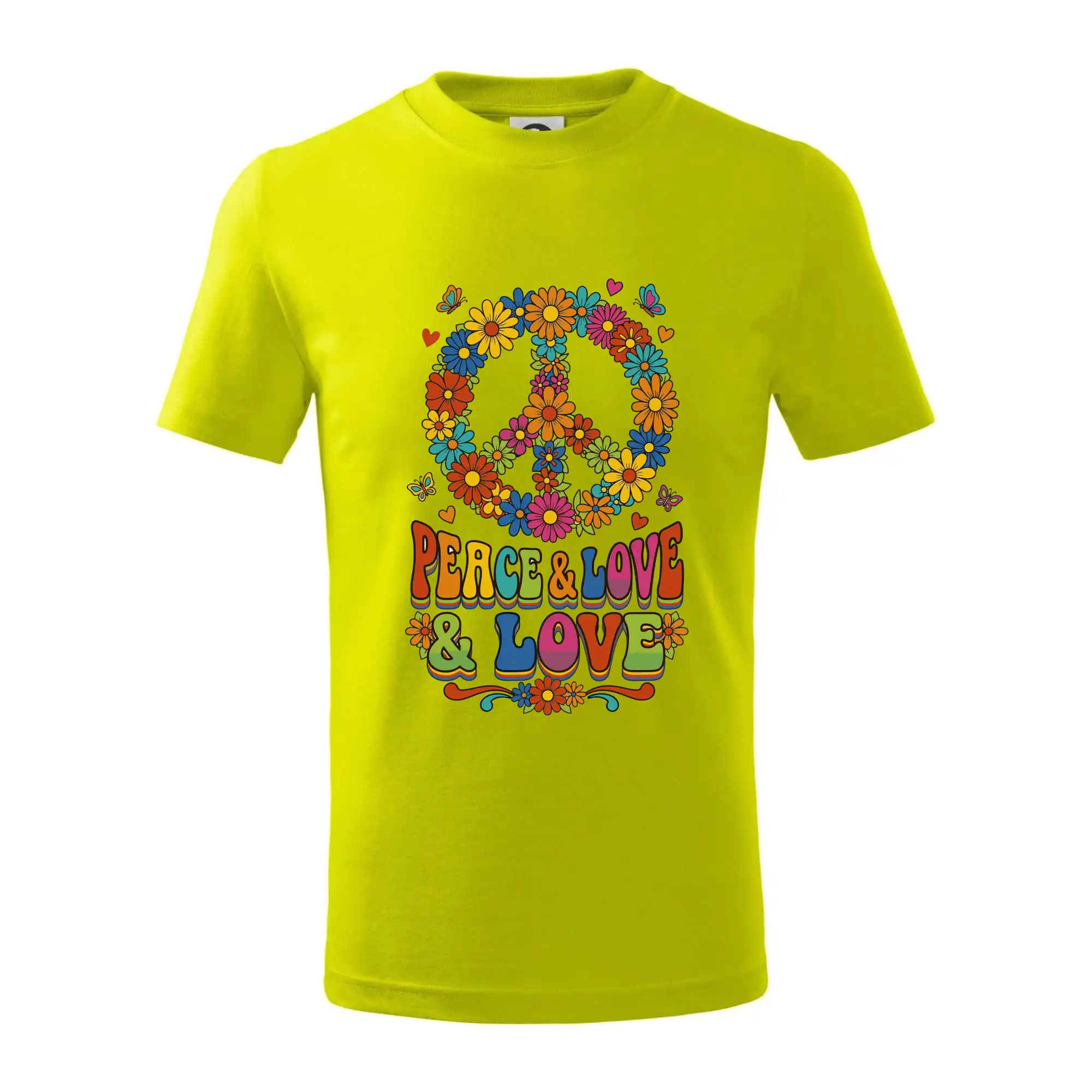 Tričká pre pohodový ľudí - Peace and love - na výšku s květy - Tričko detské bavlnené