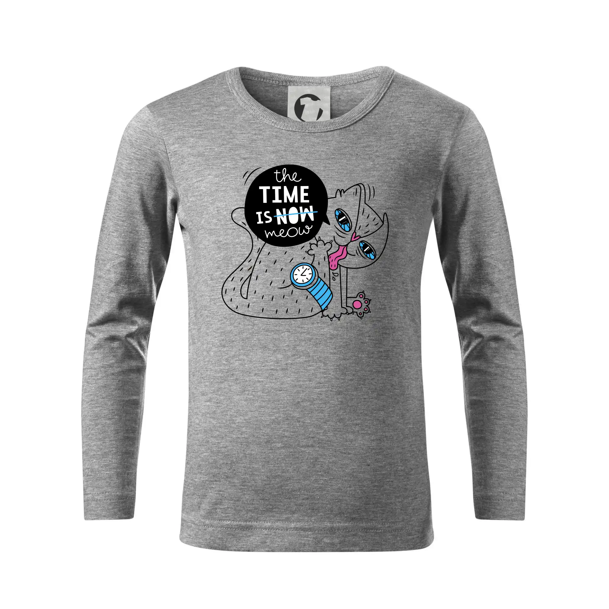 Vtipná tričká s mačkou - The time is meow - Tričko detské Long Sleeve