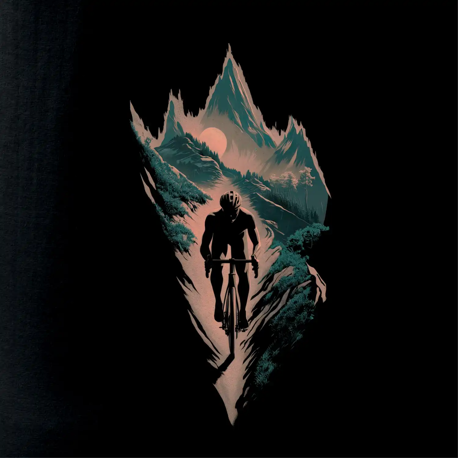 Cyklista ve tmě na horách