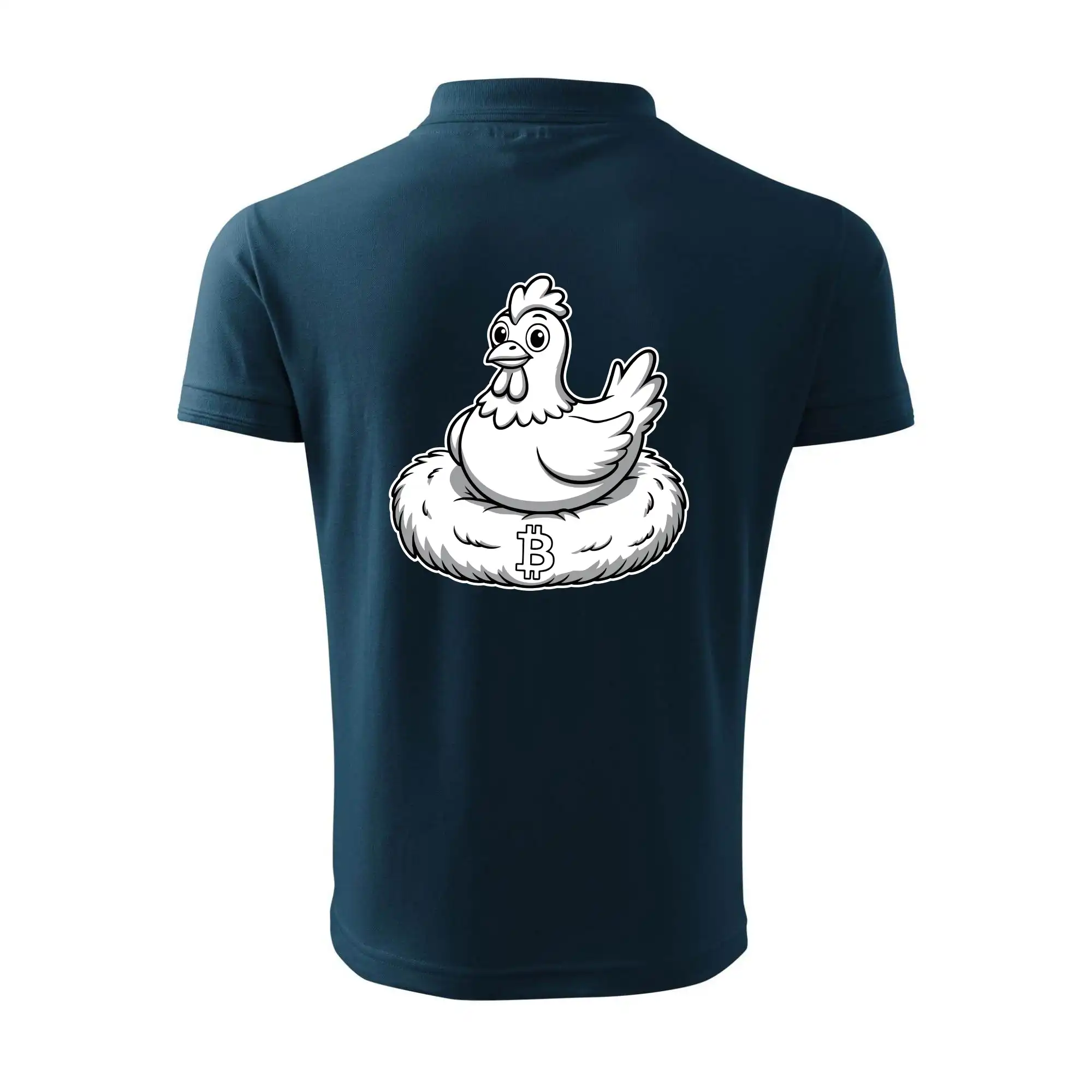 Kuře sedící na bitcoinovém hnízdě