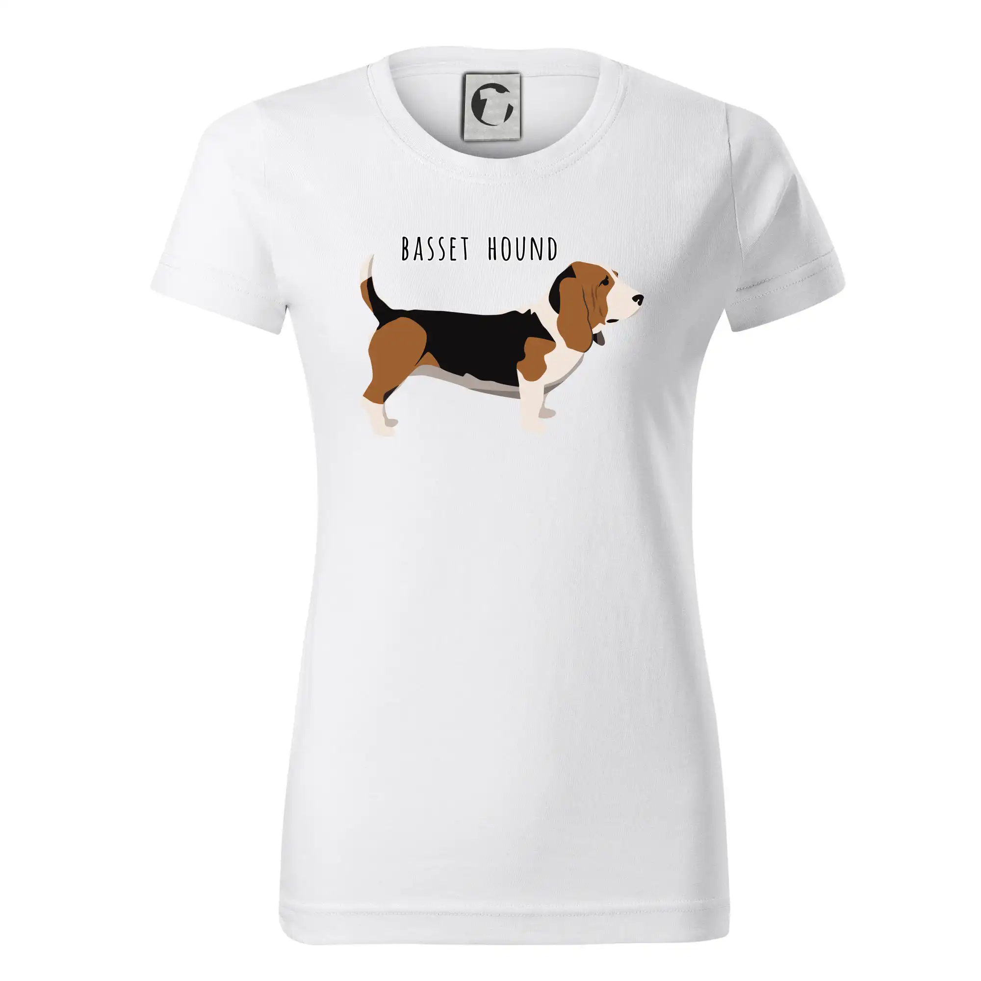 Basset hound pes s nápisem