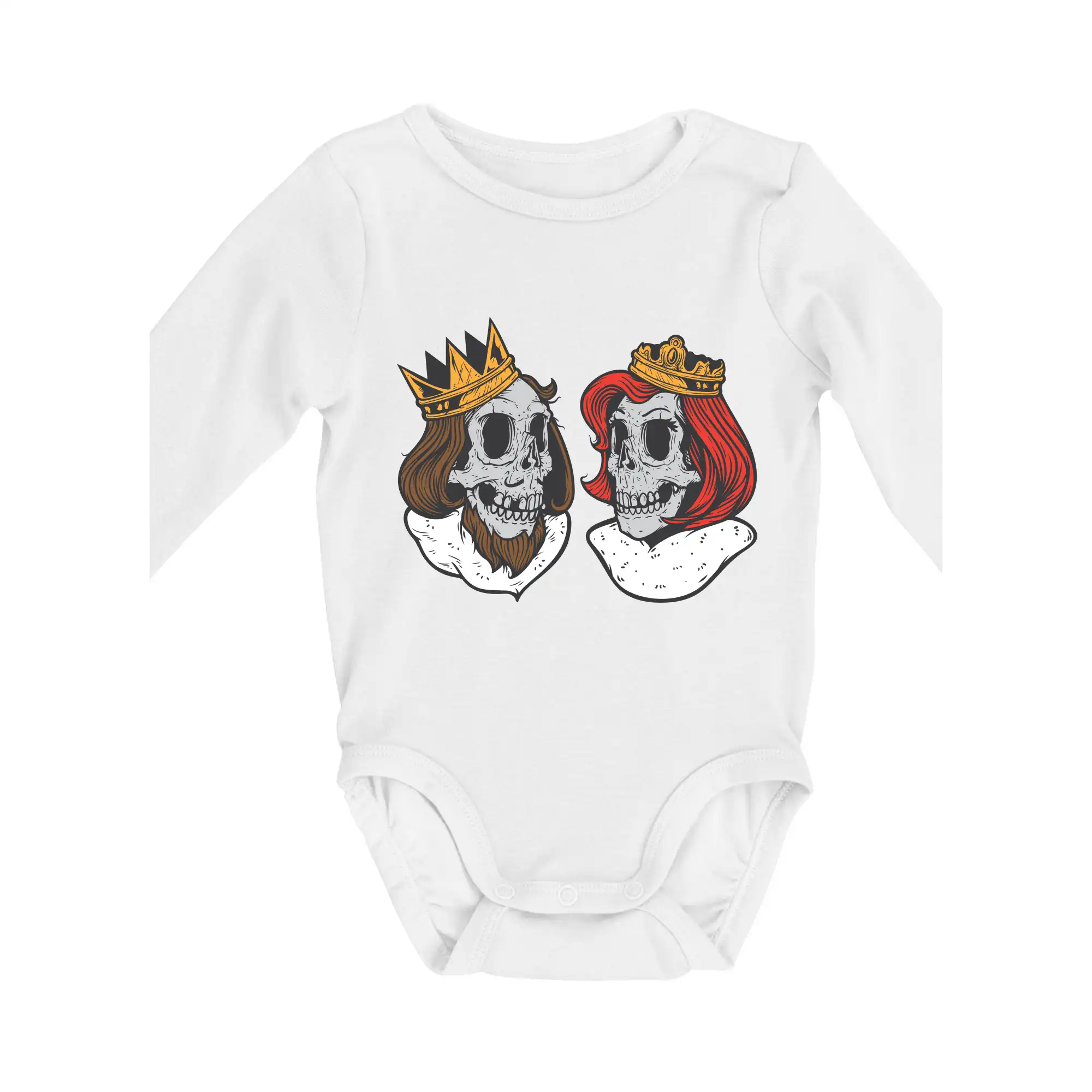 Tričká pre zamilovaných - King and queen lebky - Body dojčenské s dlhým rukávom