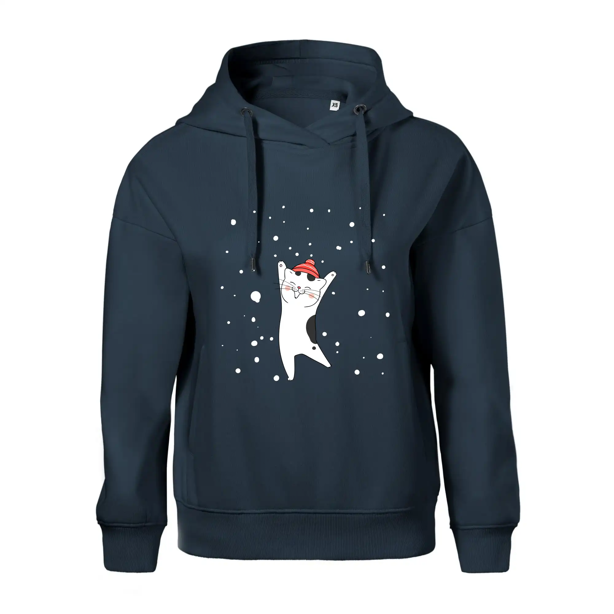 Veselá kočka v zimní čepici