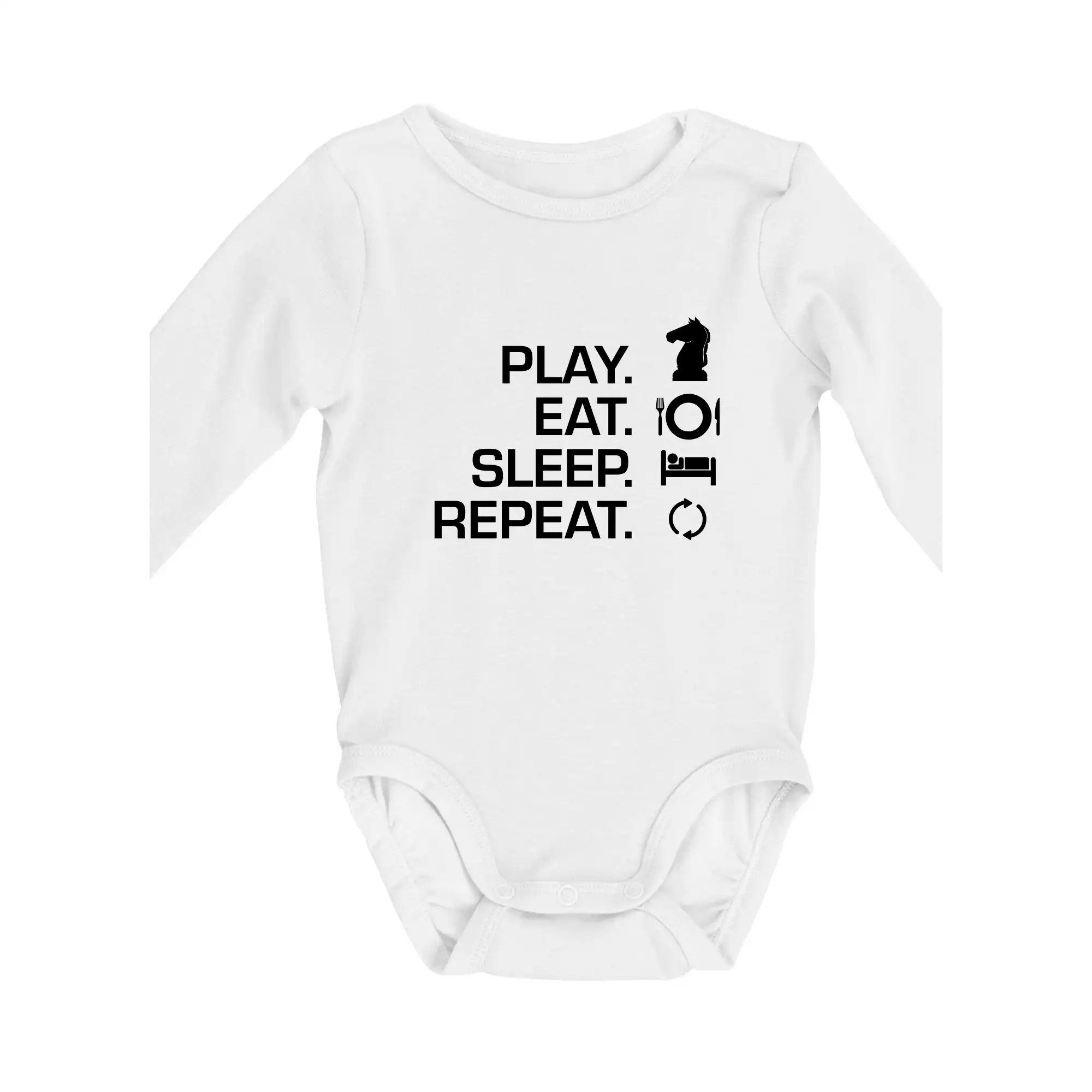 Tričká a mikiny so spoločenskými hrami  - Eat sleep play - šach - Body dojčenské s dlhým rukávom