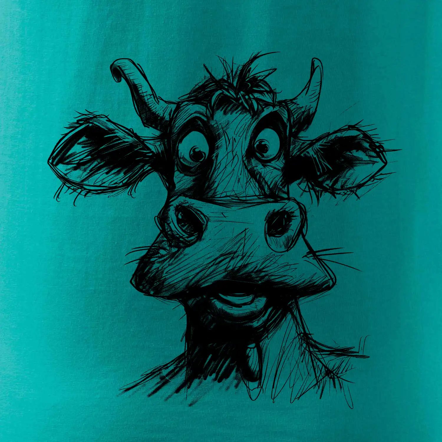 Černobílá karikatura světlá kráva hlava