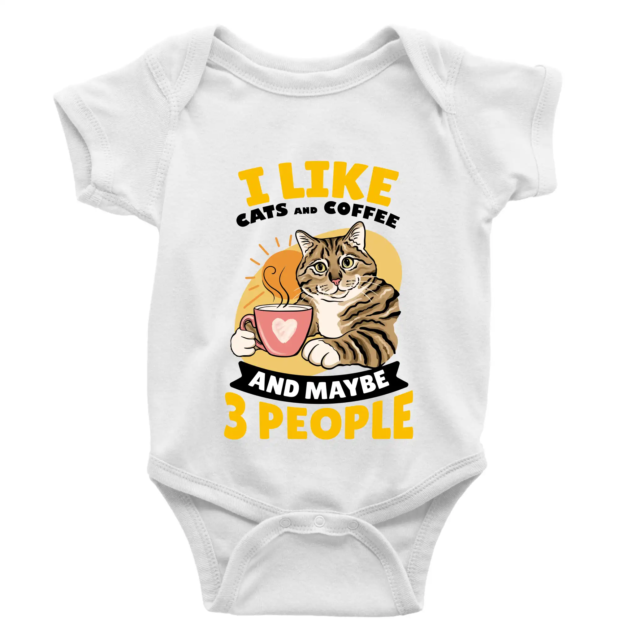 Vtipná tričká s mačkou - I like cats and coffee and maybe 3 people - Body dojčenské s krátkym rukávom