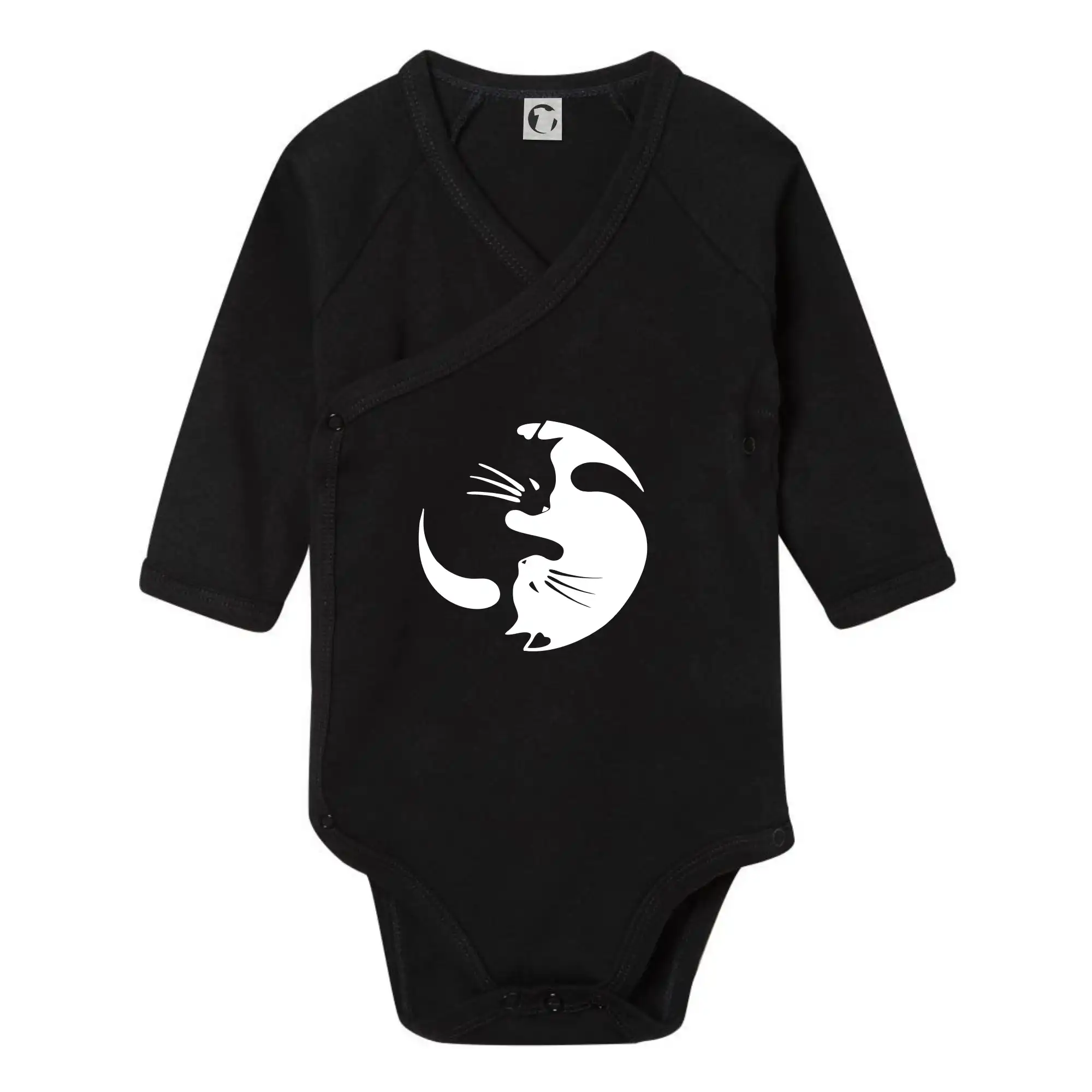 Vtipná tričká s mačkou - Mačka - Jin jang - Body zavinovacie s dlhým rukávom