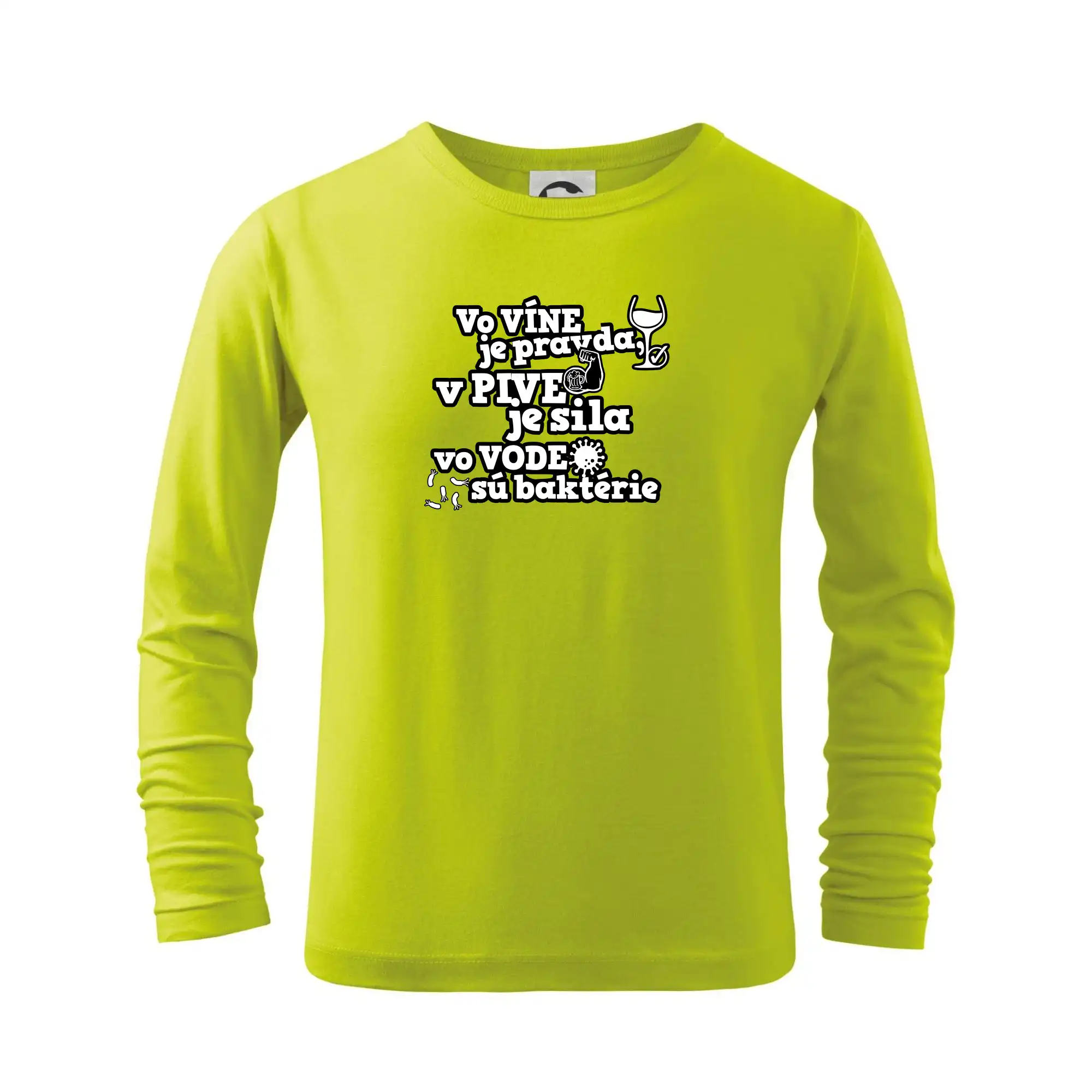 Vtipná tričká s tematikou vína - Vo víne je pravda, v pive je sila, vo vode sú baktérie - Tričko detské Long Sleeve
