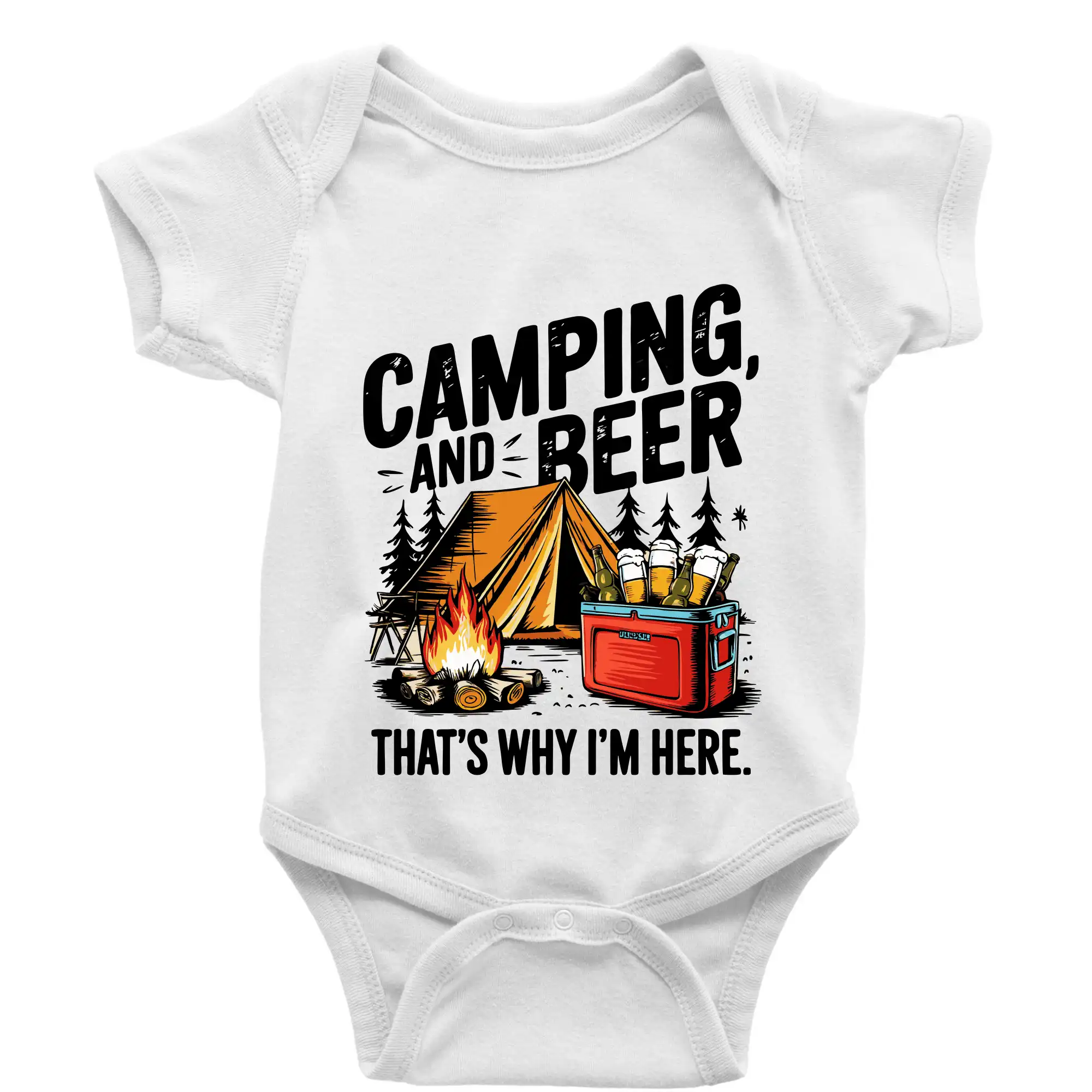 Vtipná tričká pre pivárov - Černý nápis nápis Camping and beer - Body dojčenské s krátkym rukávom