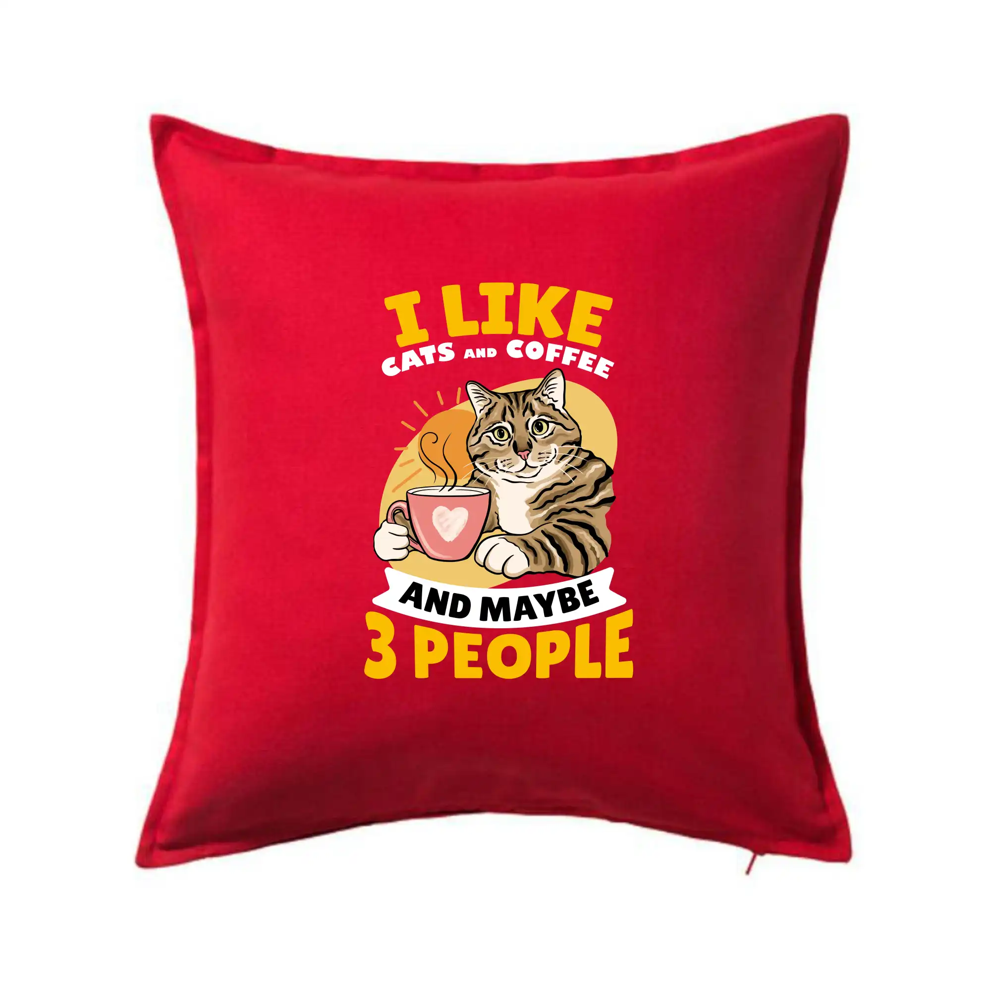 Vtipná tričká s mačkou - I like cats and coffee and maybe 3 people - Vankúš 50x50