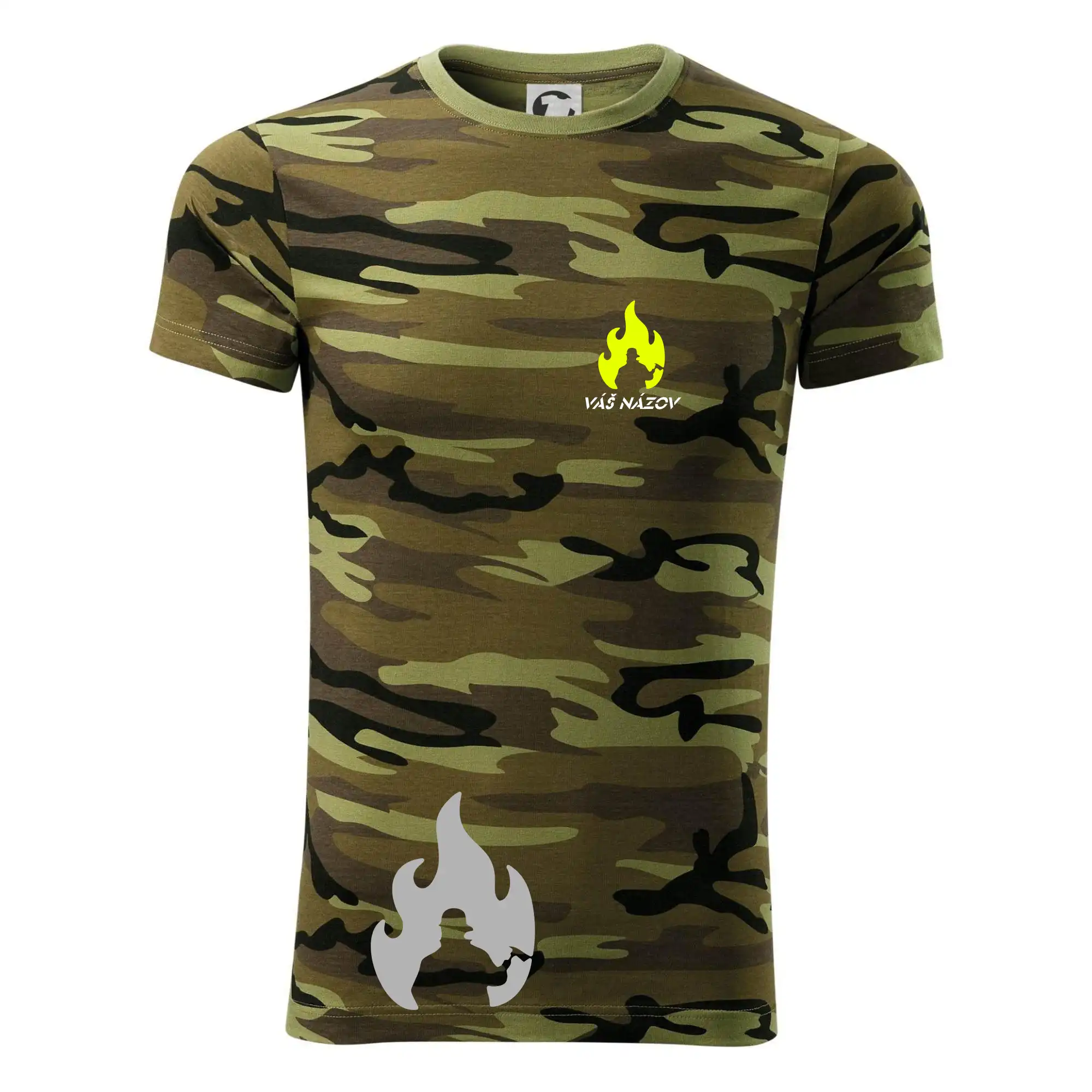 Originálne tričká pre hasičov - Hasiči - oheň - Váš názov - Prsník + chrbát - Army CAMOUFLAGE