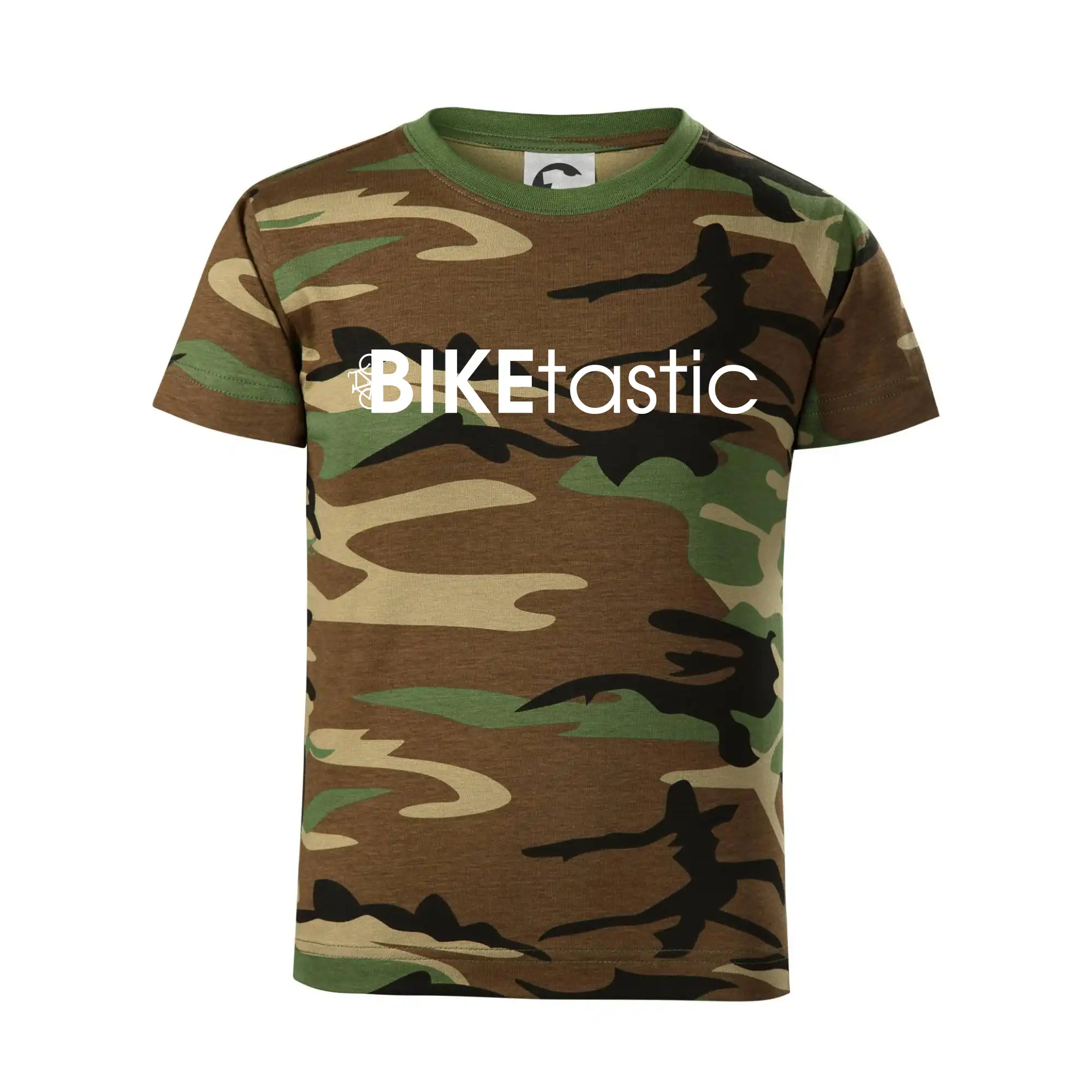 Tričko ako darček pre cyklistu - Bike nápisy Biketastic - Detské maskáčové tričko