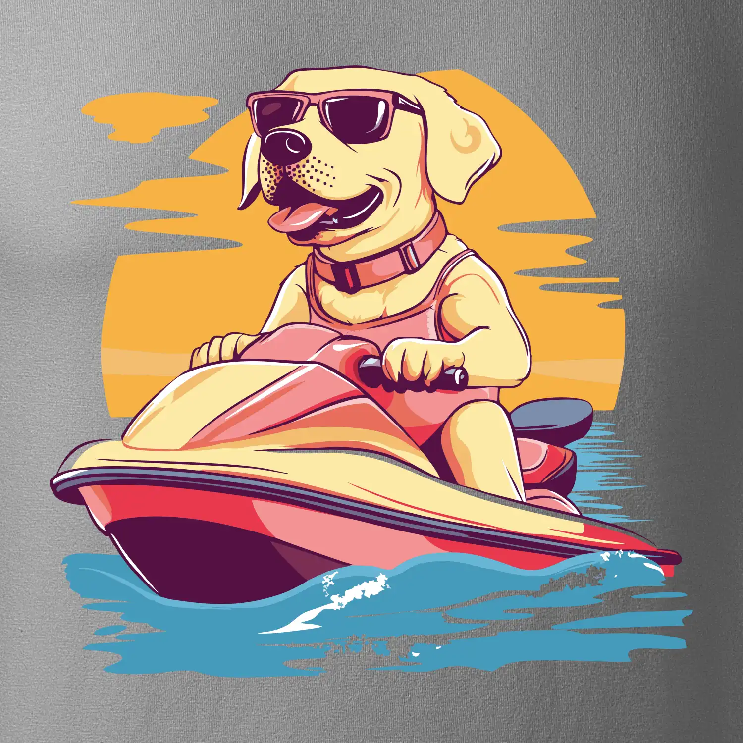 Zlatý retrívr na vodním skútru