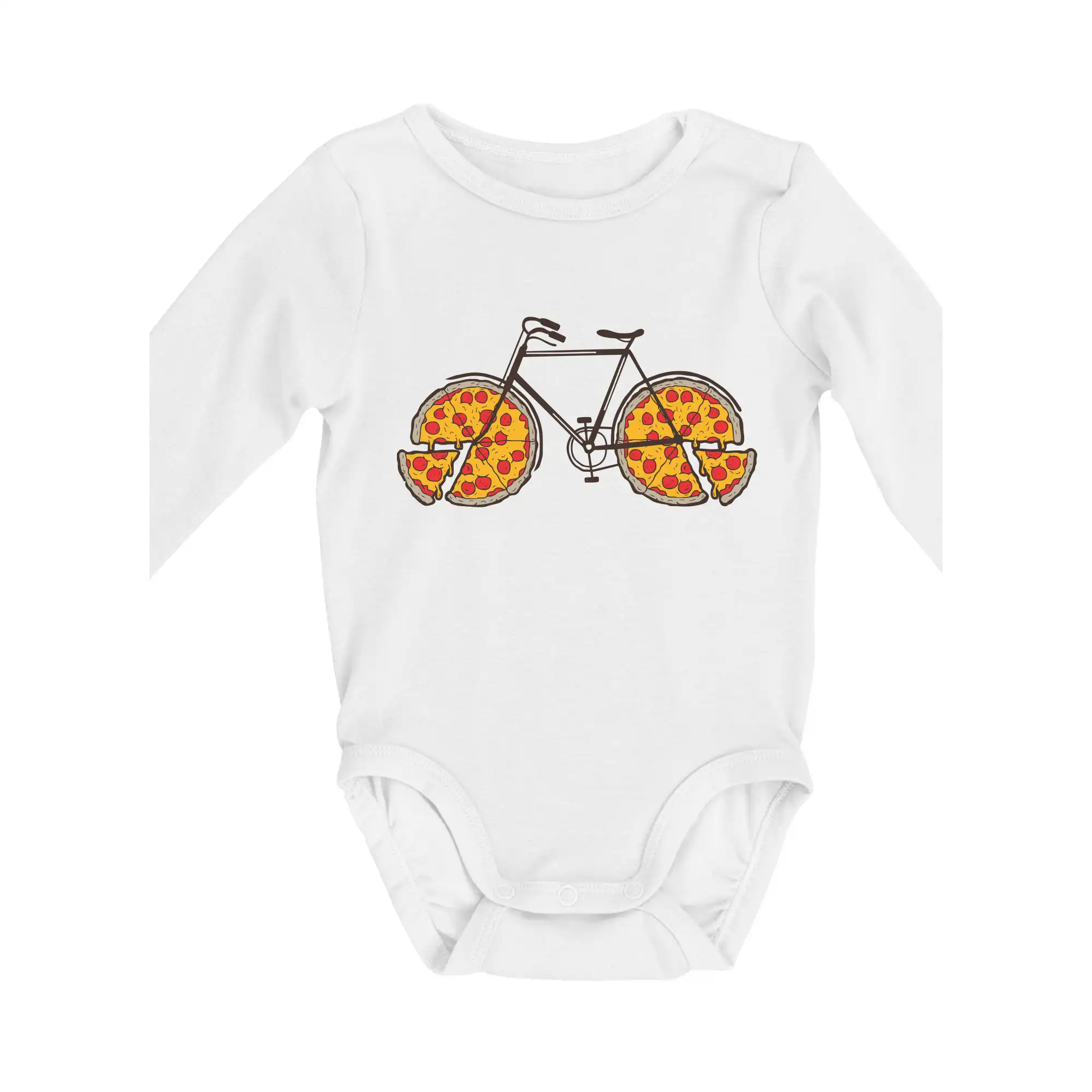 Tričko ako darček pre cyklistu - Pizza koleso - Body dojčenské s dlhým rukávom
