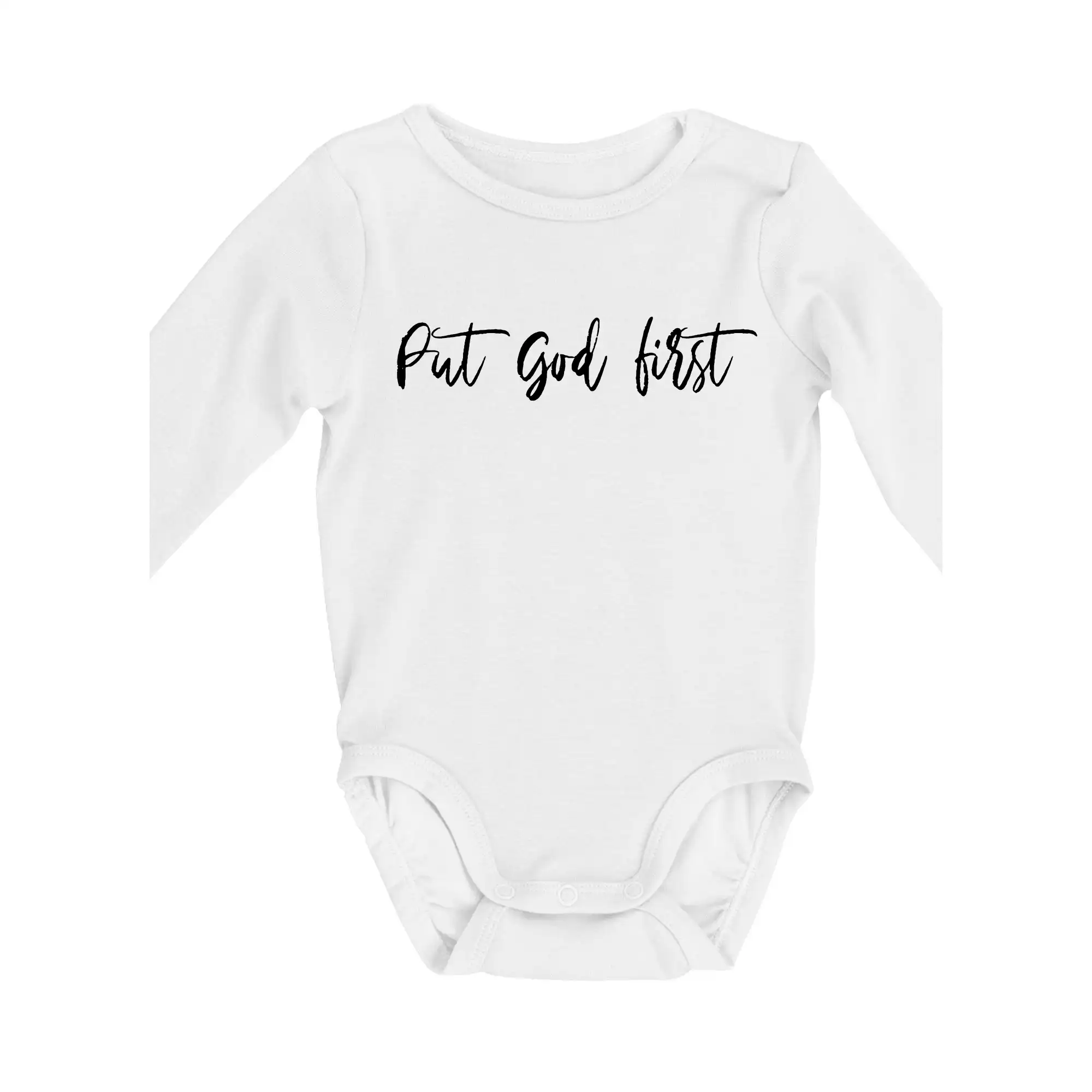 Put God first písací nápis - Body dojčenské s dlhým rukávom