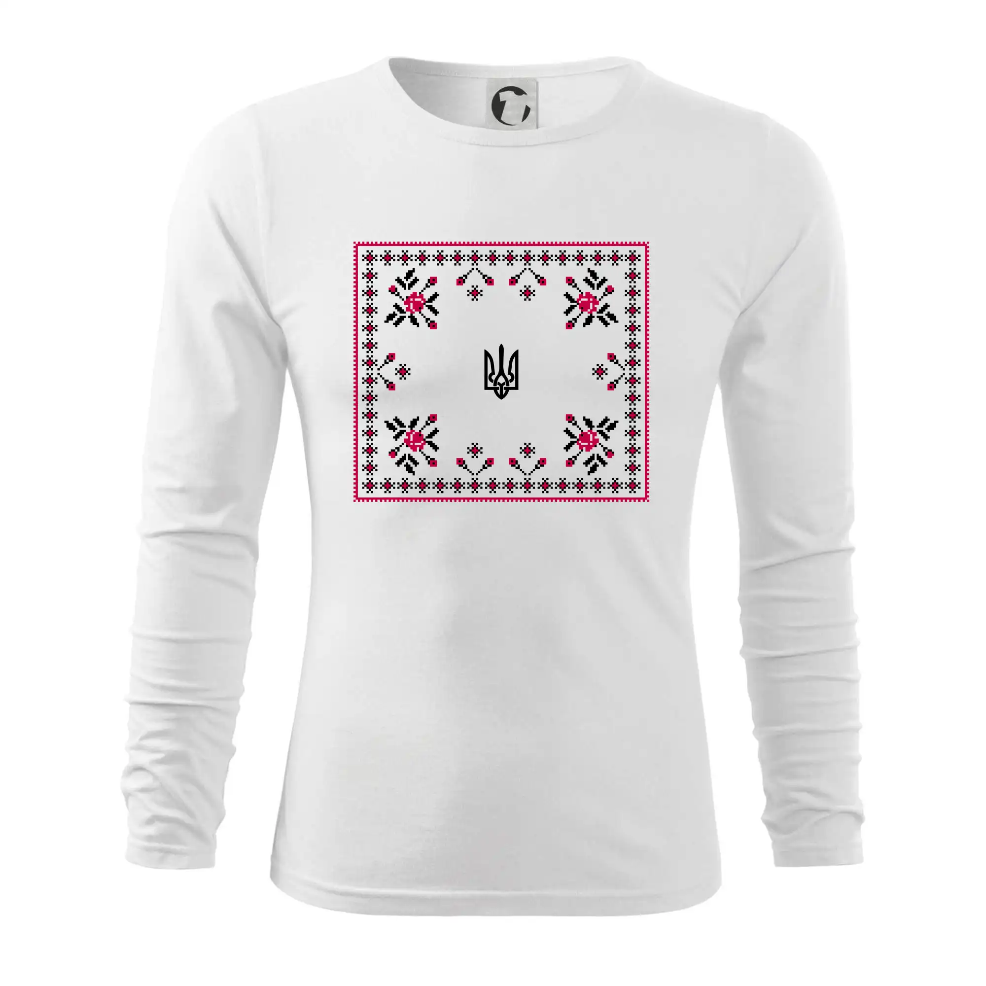 Tričká s vlajkou ukrajiny - Ukrajina Folklórny štvorec - Tričko s dlhým rukávom FIT-T long sleeve
