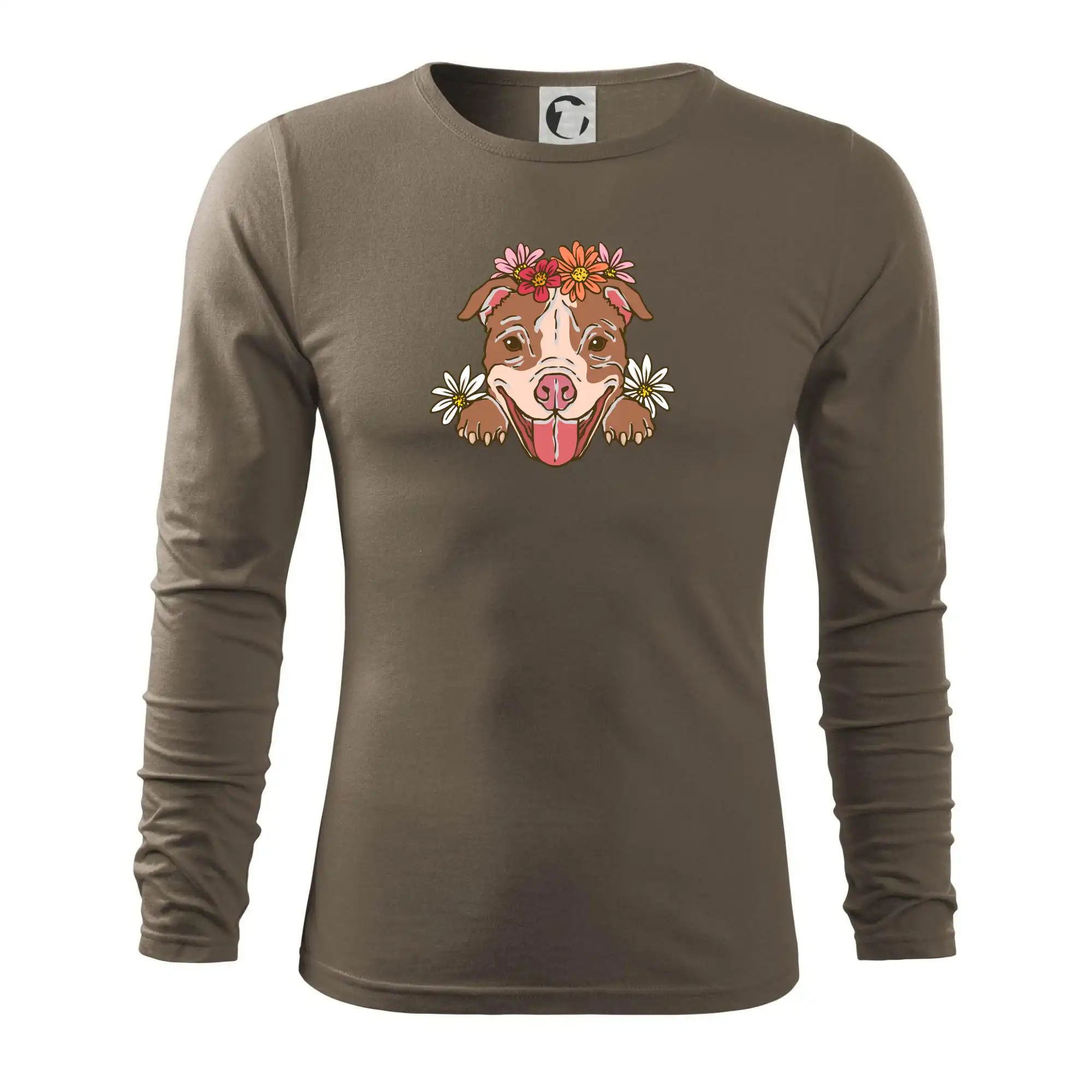 Ostatné psie plemená - Americký stafordšírsky teriér hlava s kvetinami - Tričko s dlhým rukávom FIT-T long sleeve