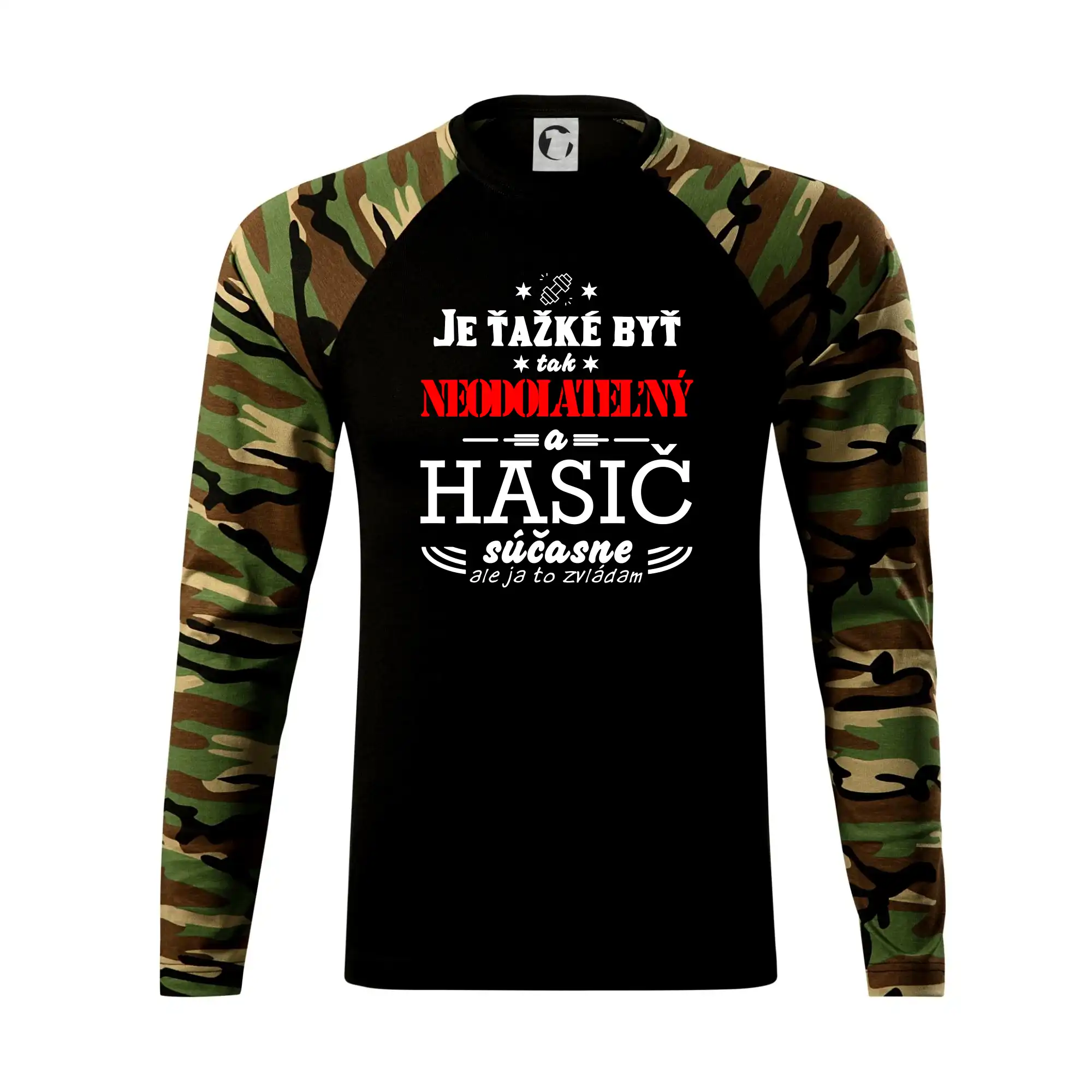 Originálne tričká pre hasičov - Neodolateľný hasič - Camouflage LS