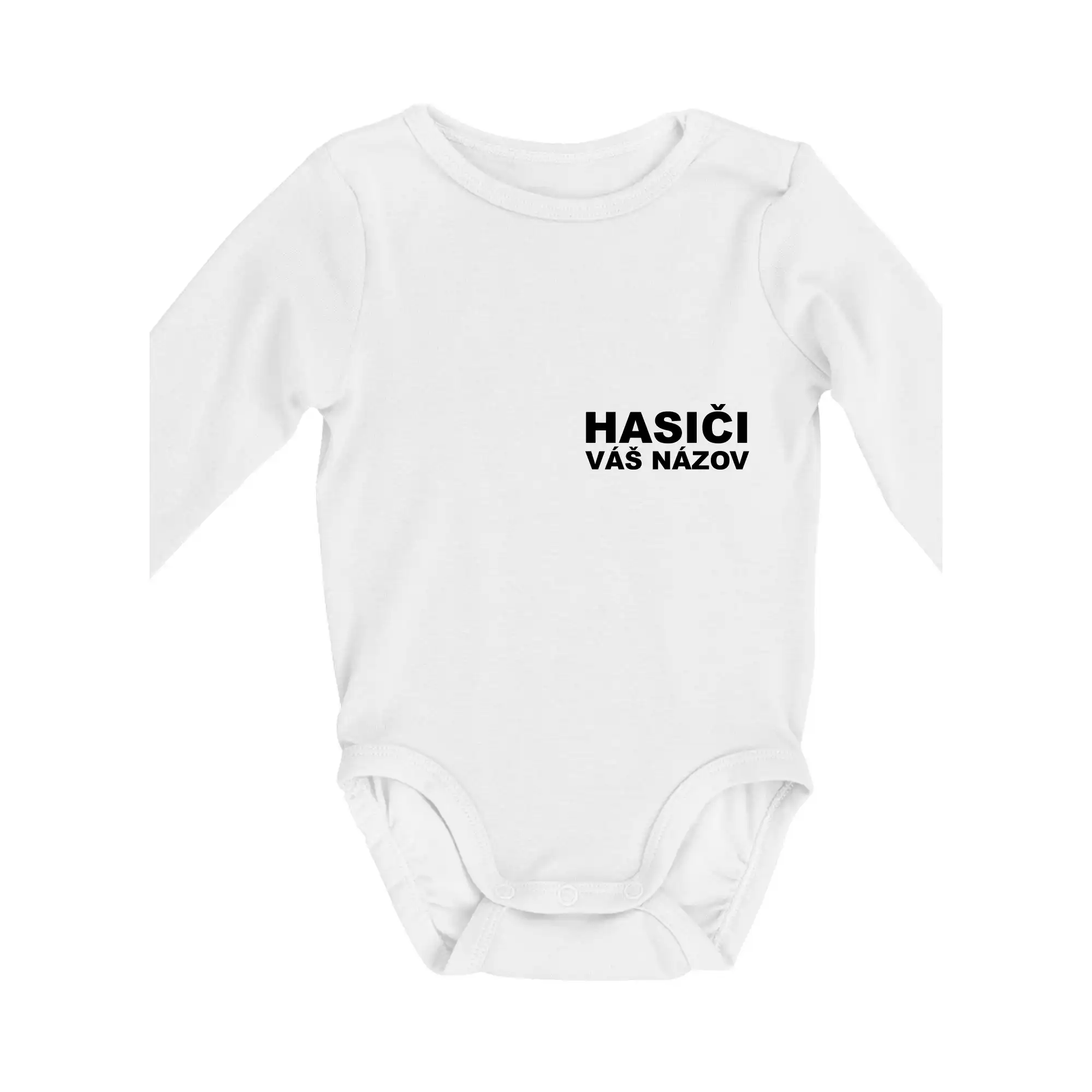 Originálne tričká pre hasičov - Hasiči nápis (názov zboru - vlastný nápis) - Body dojčenské s dlhým rukávom