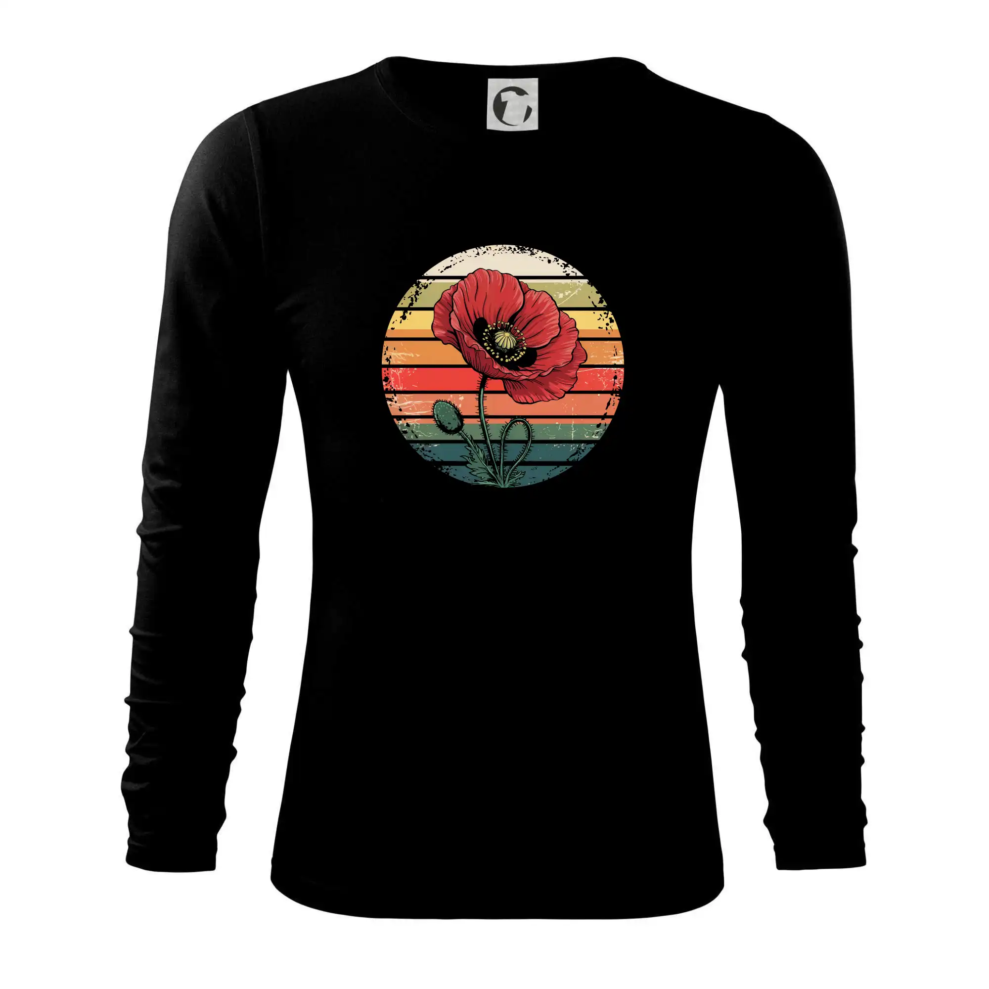 Tričká s kvetinami - Vlčí mak vintage kruh - Tričko s dlhým rukávom FIT-T long sleeve